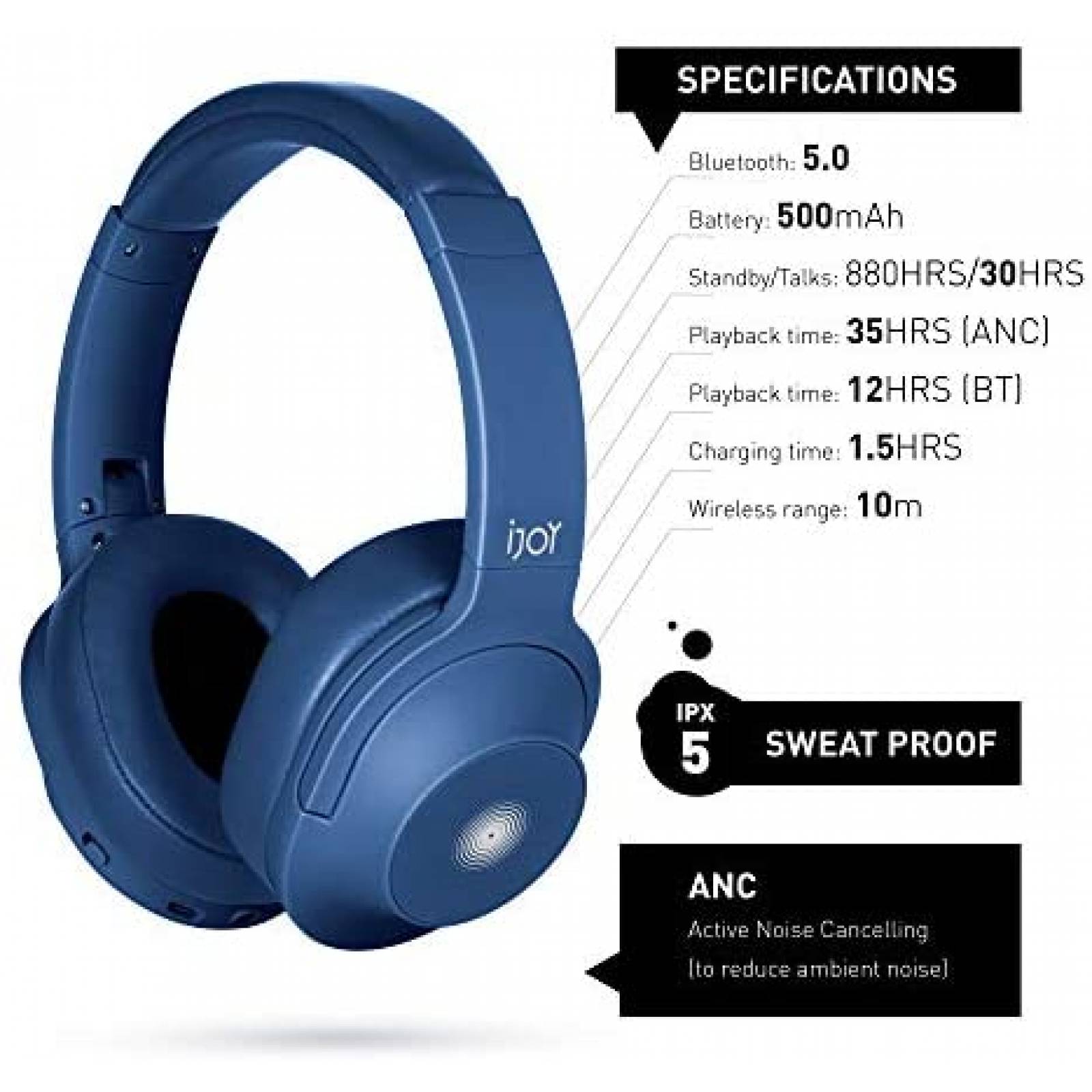 Audifonos iJoy Inalambricos Con Cancelacion de Ruido -Azul