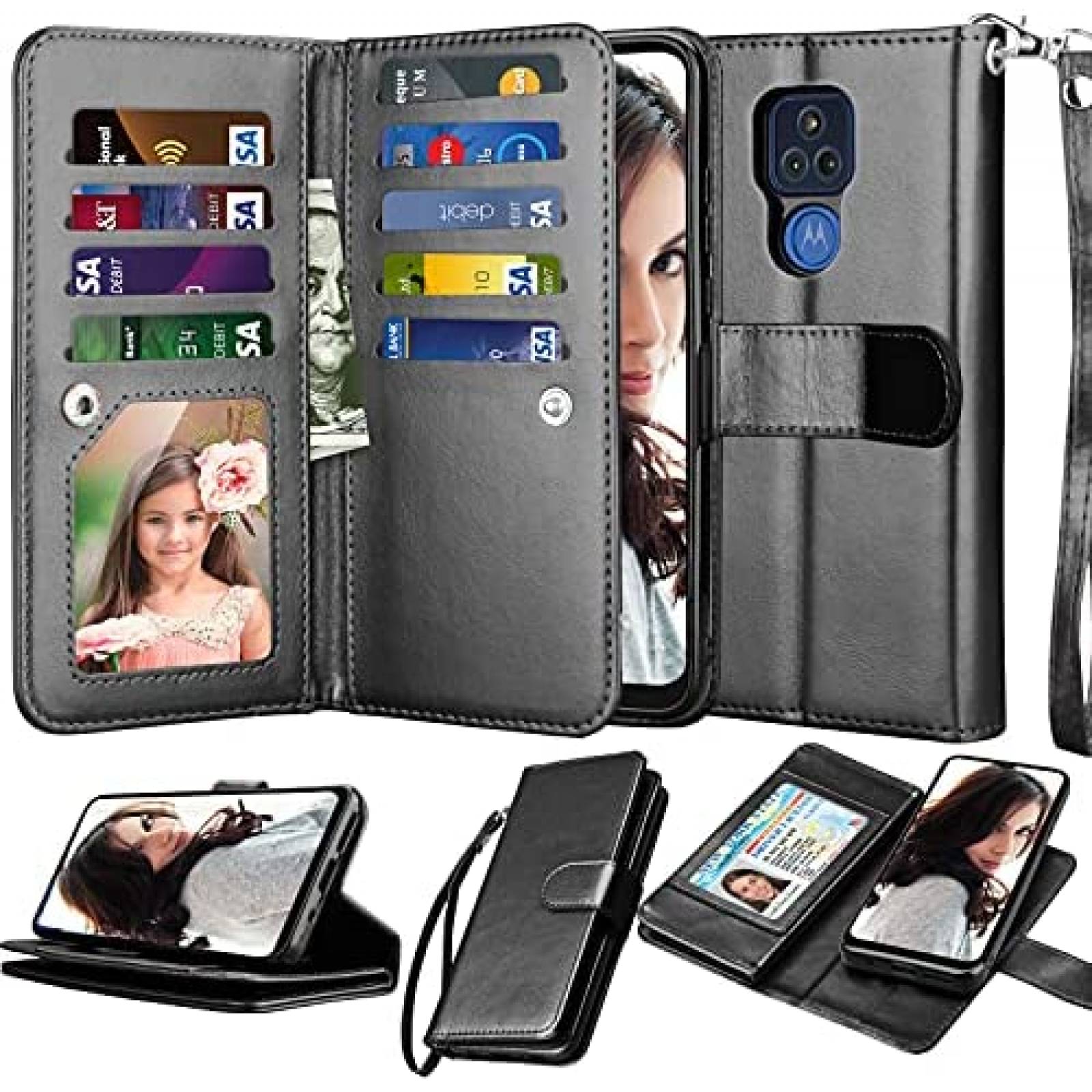 Funda Flip para Celular Njjex Moto G Play 2021 -Negro