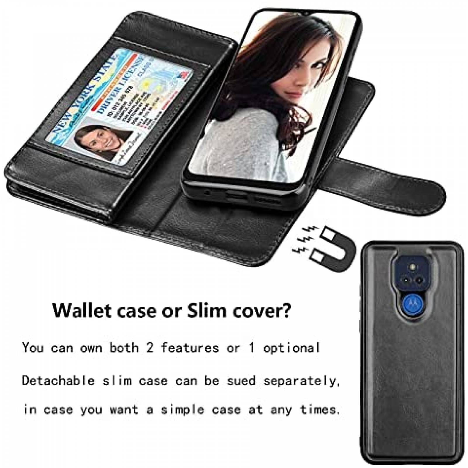 Funda Flip para Celular Njjex Moto G Play 2021 -Negro