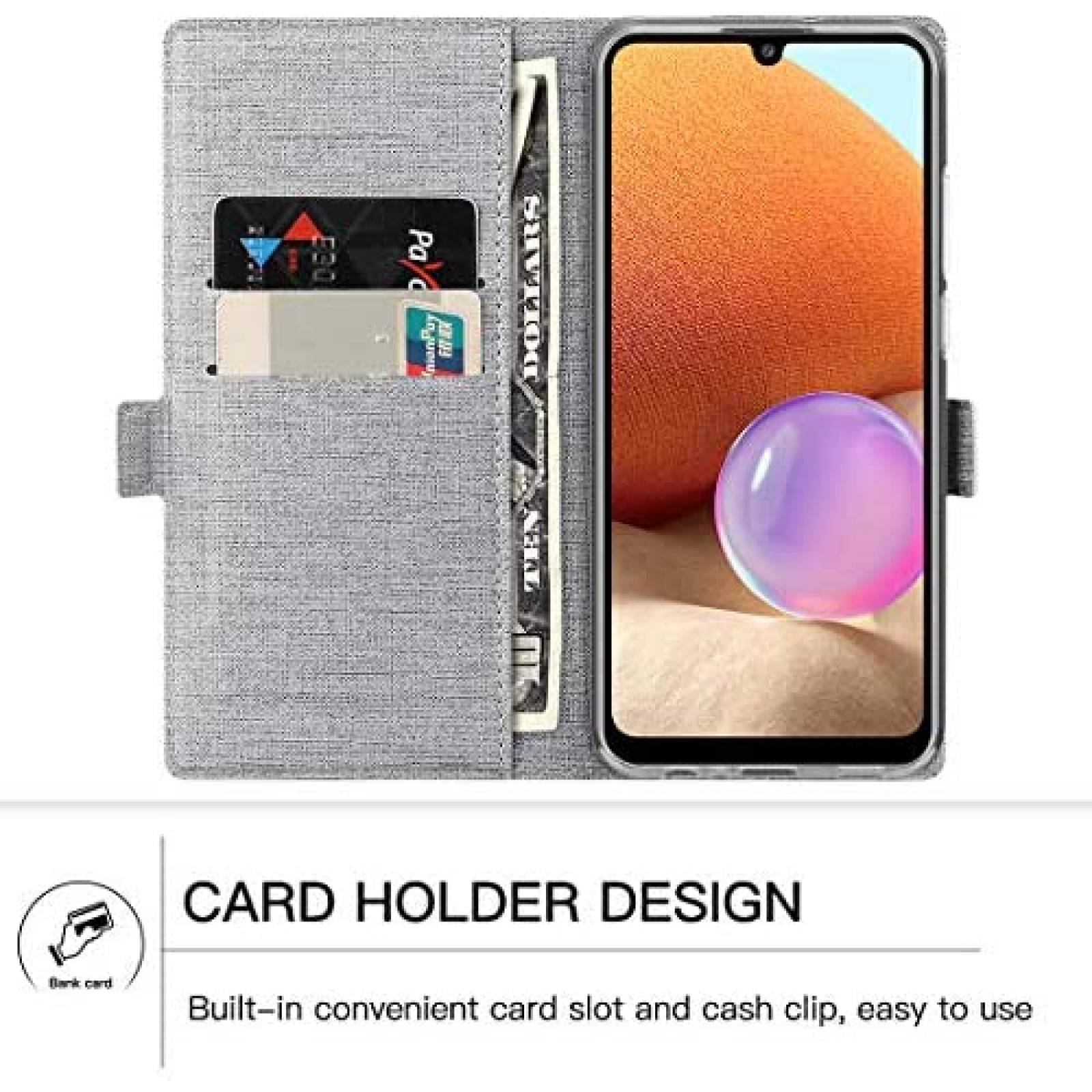 Funda Flip Foluu para Samsung Galaxy A32 5G de Piel -Gris