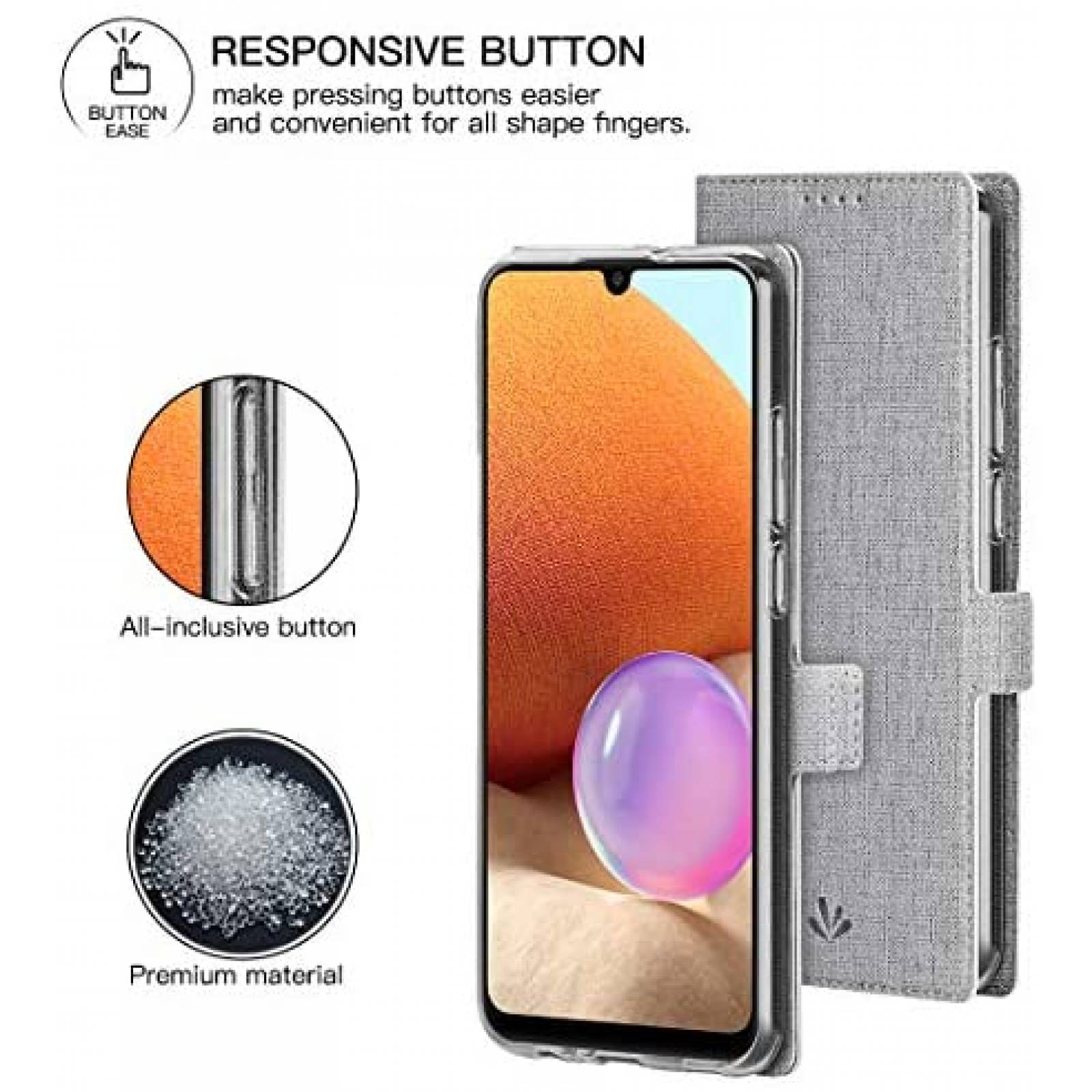Funda Flip Foluu para Samsung Galaxy A32 5G de Piel -Gris