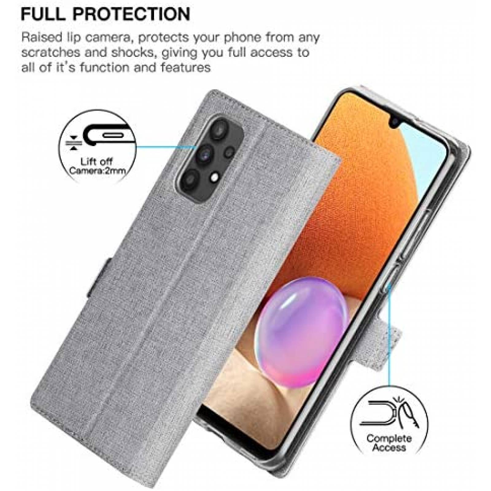 Funda Flip Foluu para Samsung Galaxy A32 5G de Piel -Gris
