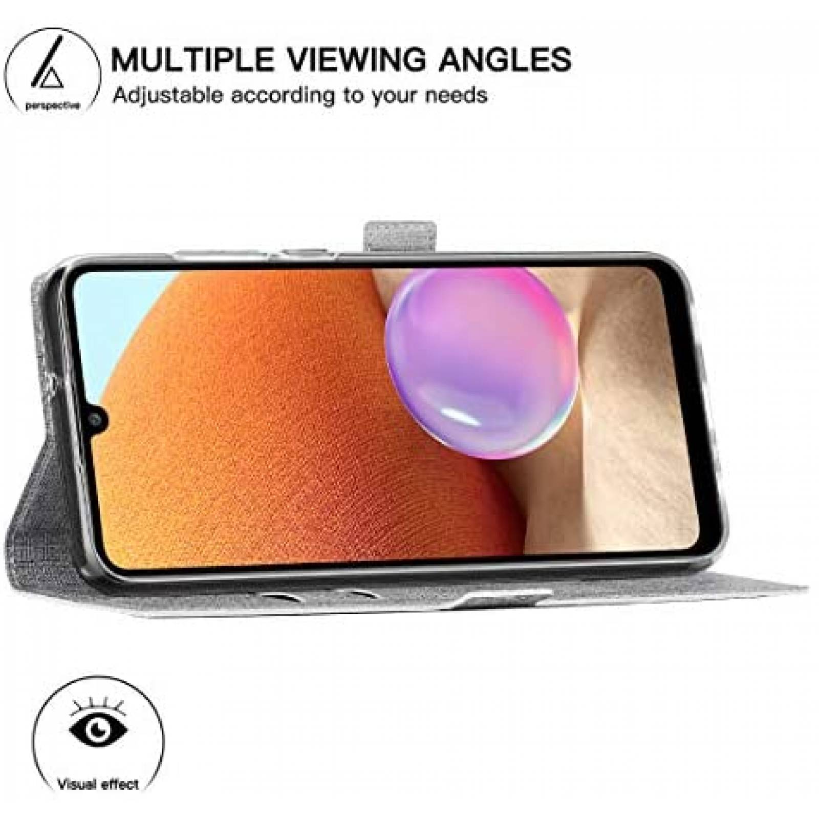 Funda Flip Foluu para Samsung Galaxy A32 5G de Piel -Gris