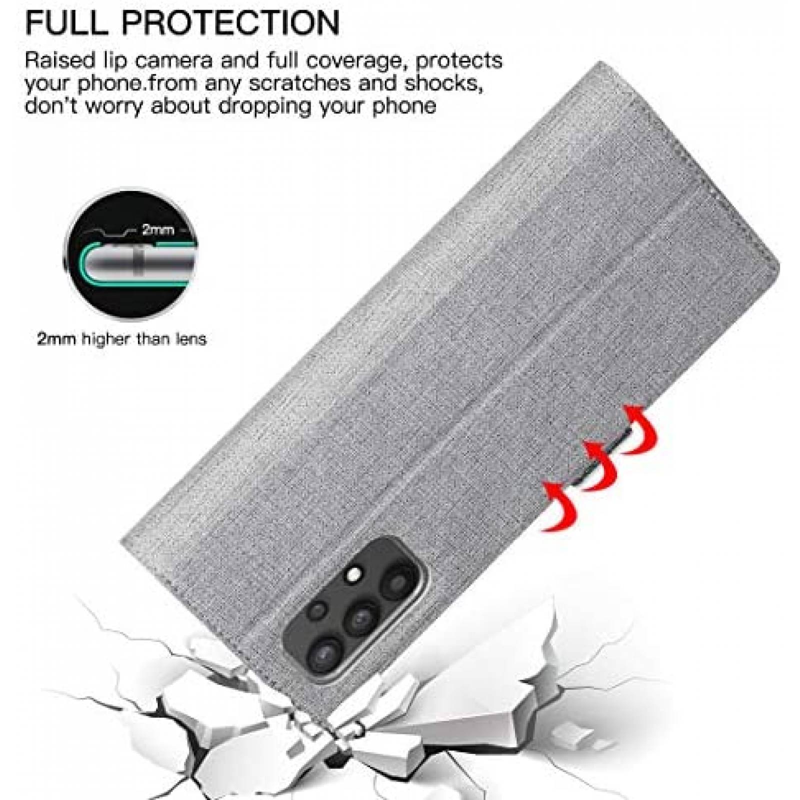 Funda Flip Foluu para Samsung Galaxy A32 5G de Piel -Gris