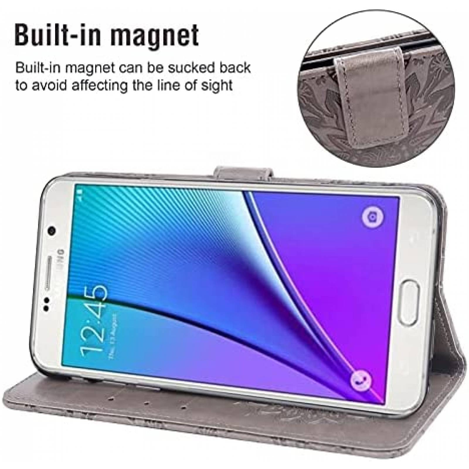 Funda Galaxy Note 5 Asuwish Cartera protector de vidrio-Gris