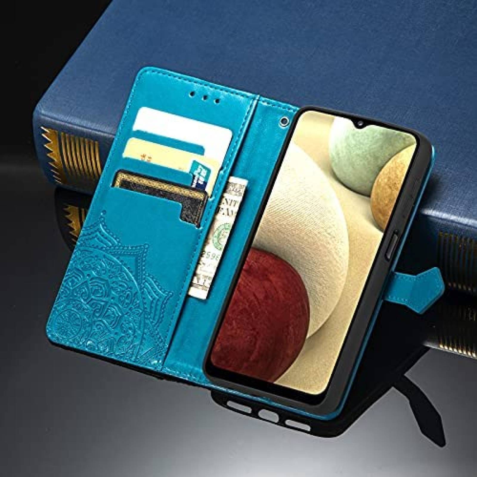 Funda para Samsung Galaxy A12 Anffy tipo billetera -Azul