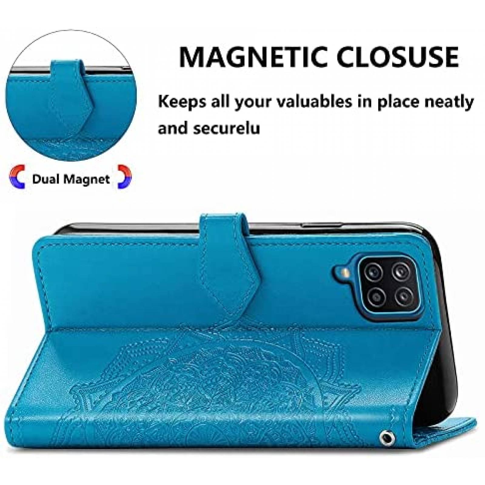 Funda para Samsung Galaxy A12 Anffy tipo billetera -Azul