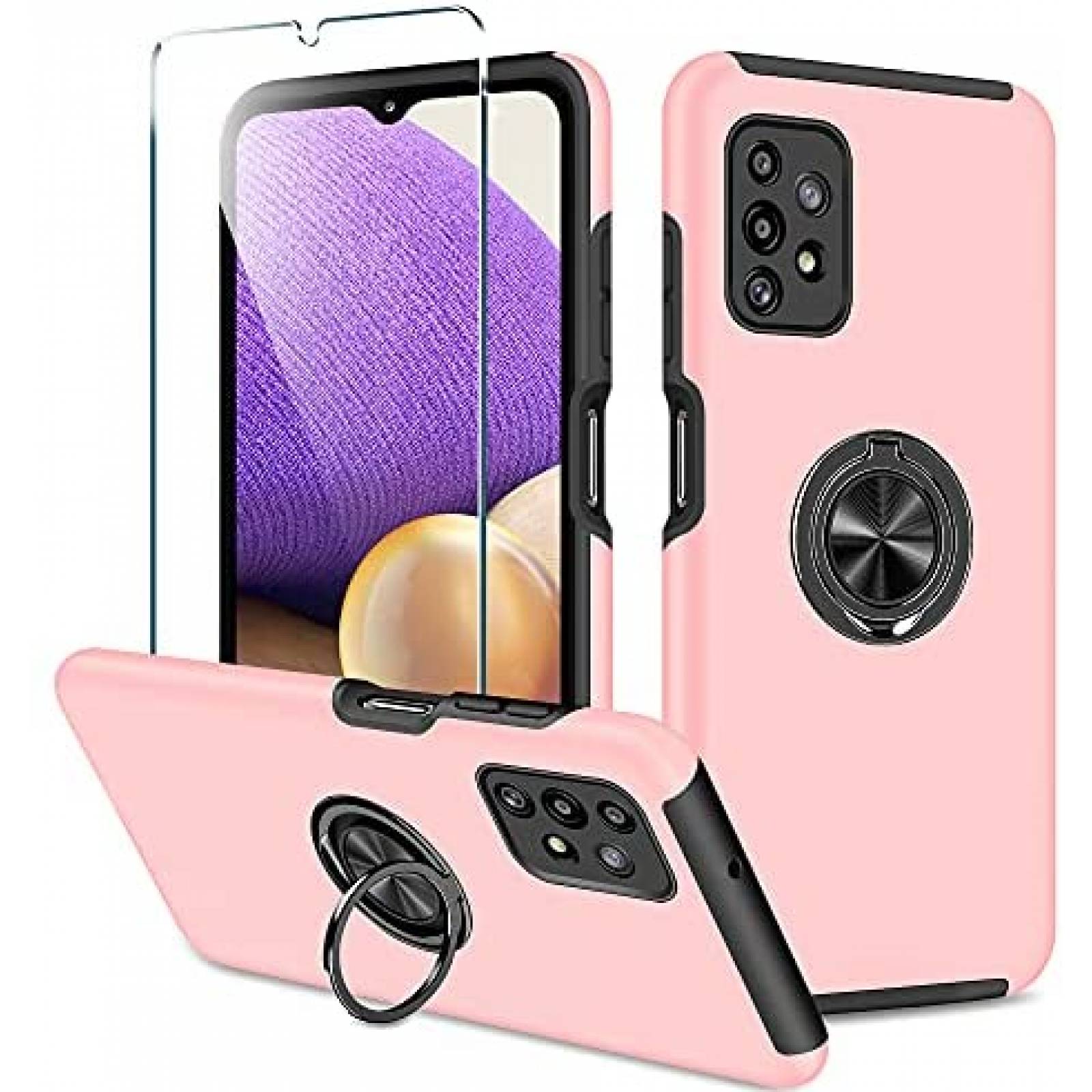 Pack funda Galaxy A32 Janmitta protector y agarradera -Rosa