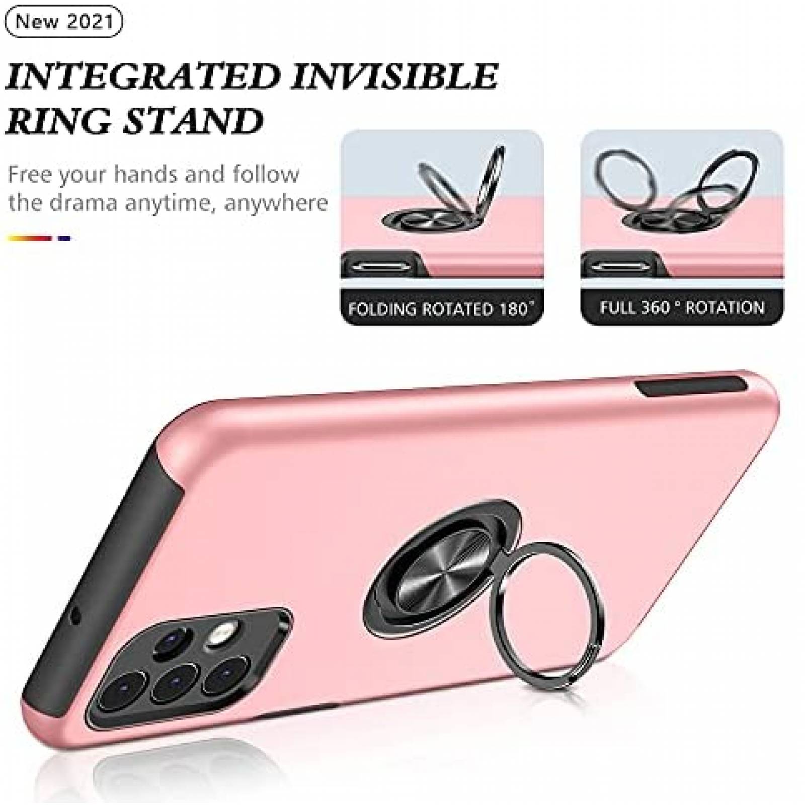 Pack funda Galaxy A32 Janmitta protector y agarradera -Rosa