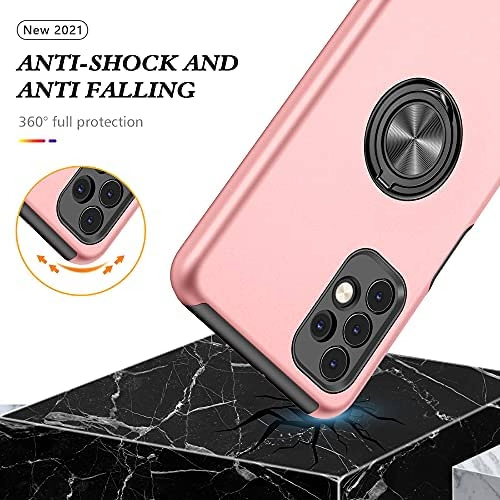 Pack funda Galaxy A32 Janmitta protector y agarradera -Rosa