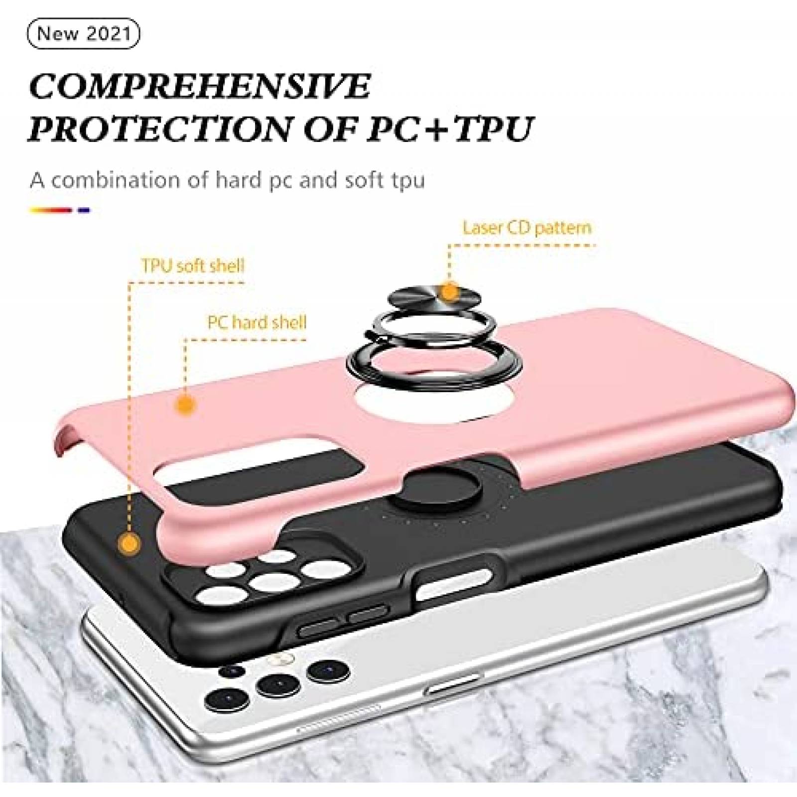 Pack funda Galaxy A32 Janmitta protector y agarradera -Rosa