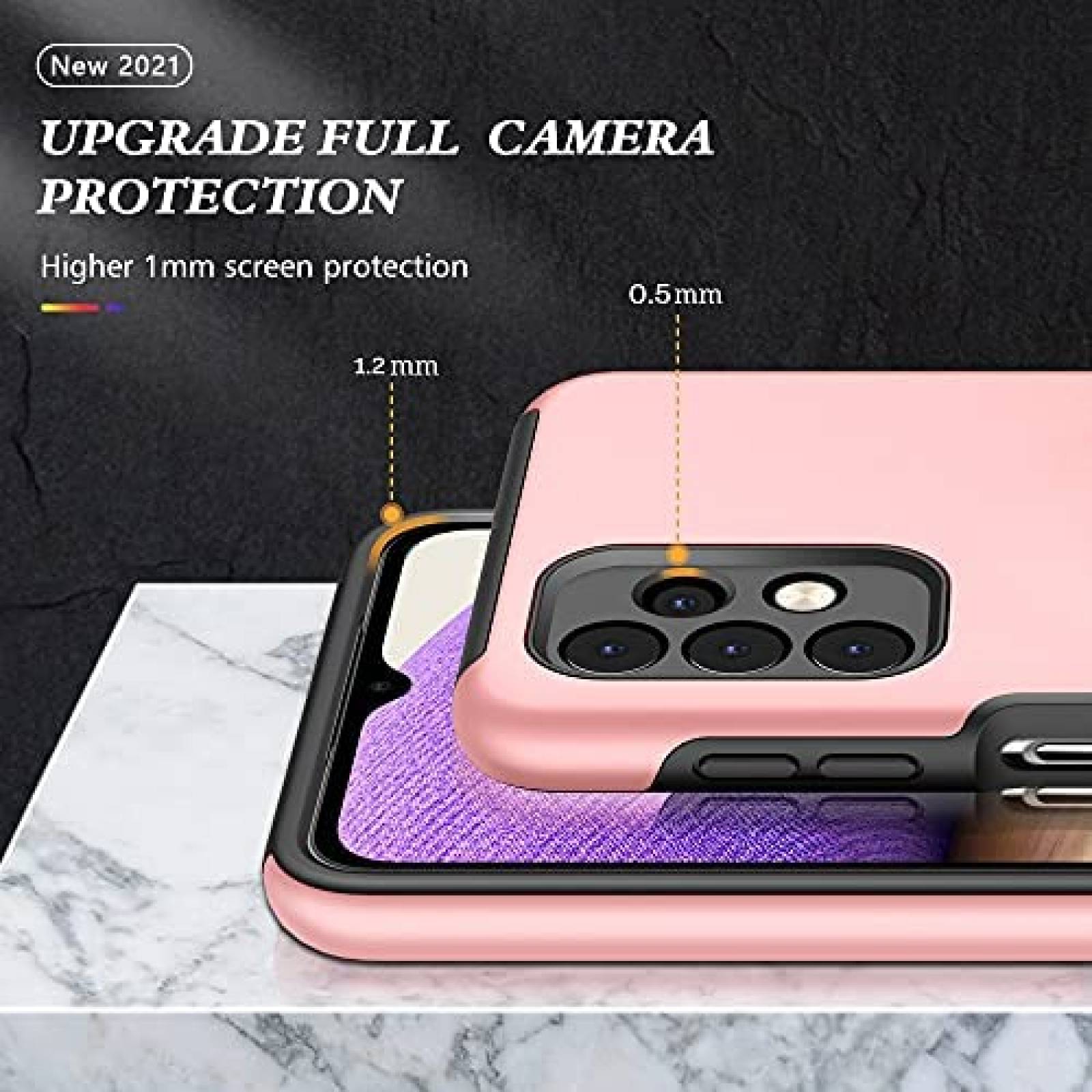 Pack funda Galaxy A32 Janmitta protector y agarradera -Rosa