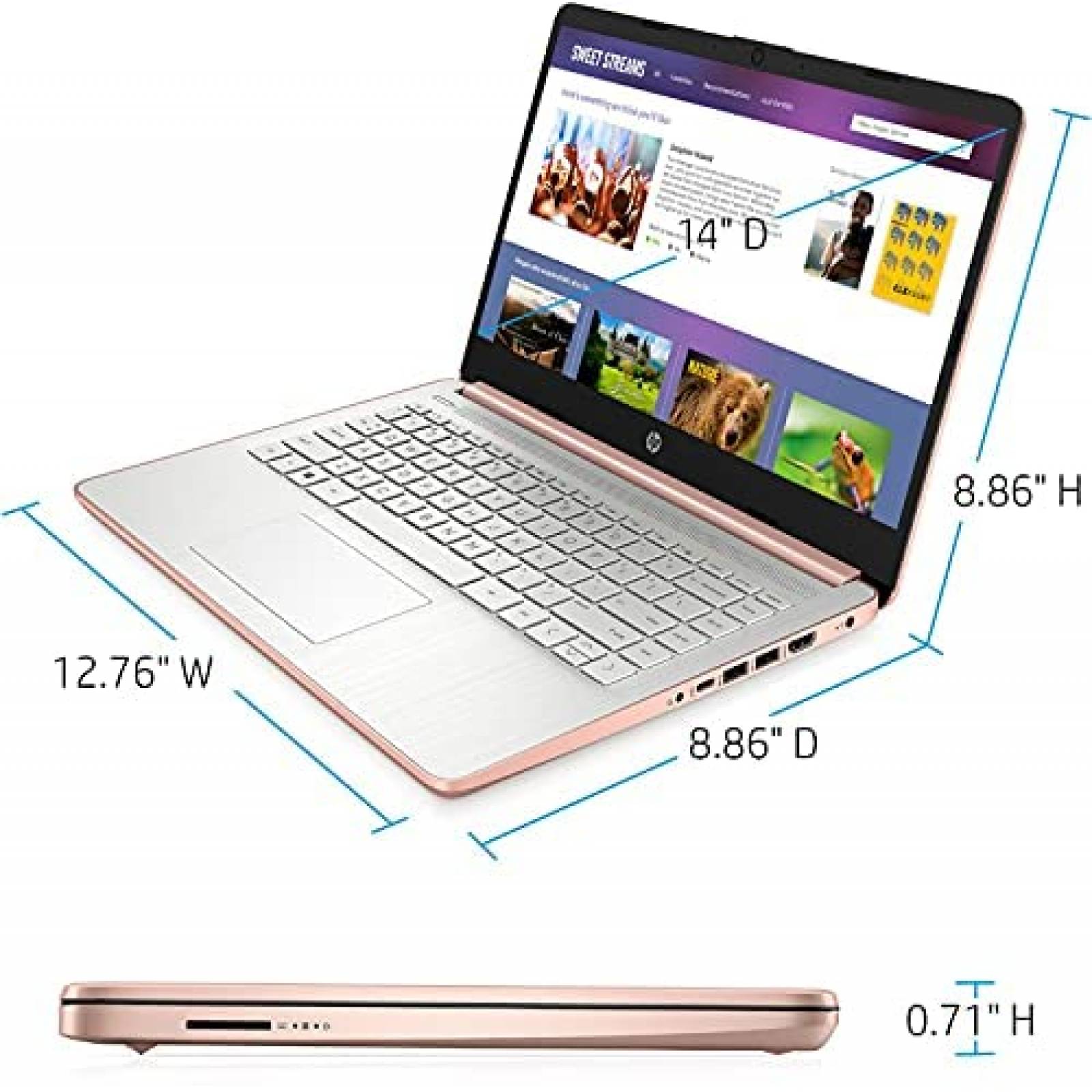Laptop HP 14" Intel Dual-Core 8GB 64GB Windows 10 - Rosa