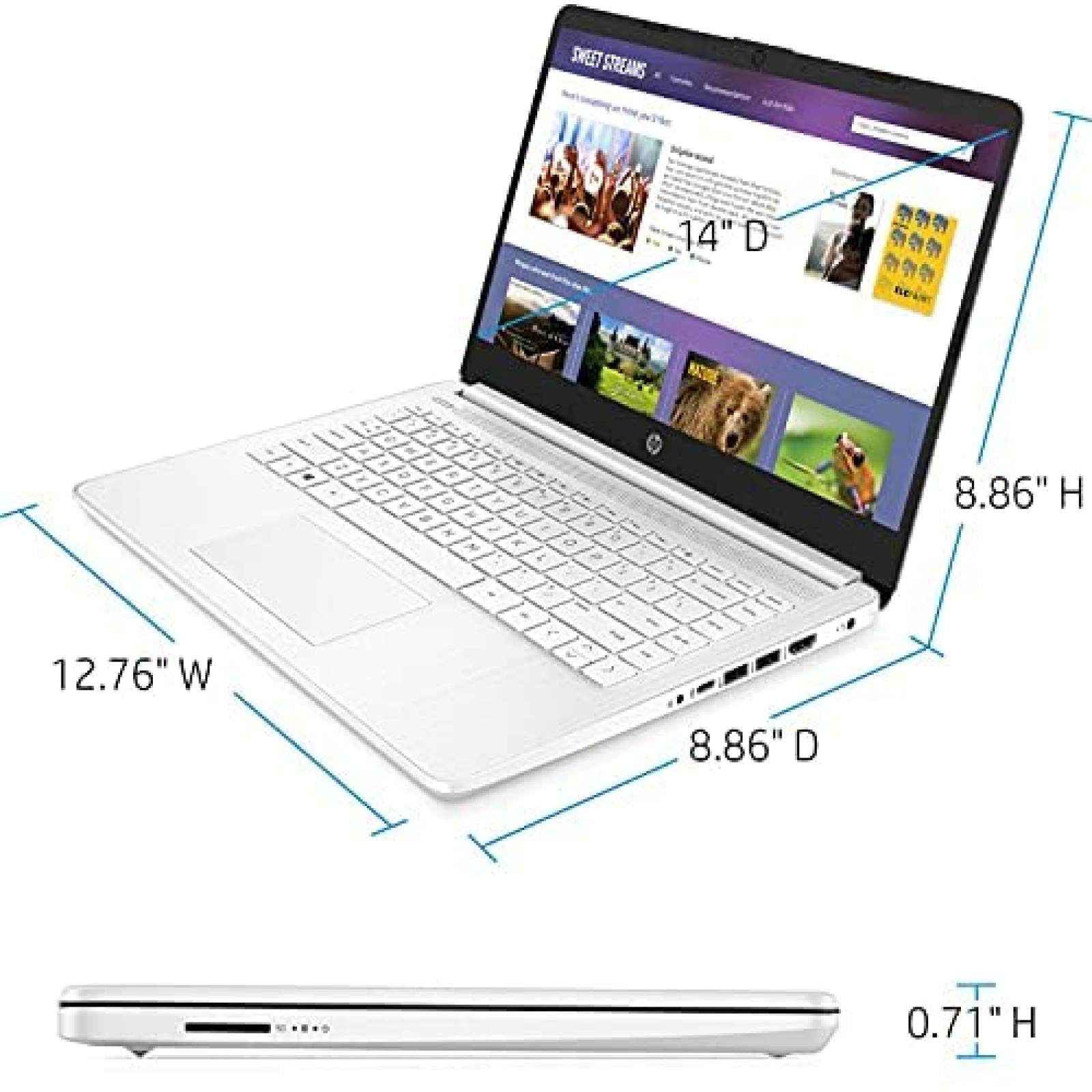 Laptop HP 14" Intel Dual-Core 8GB 64GB Windows 10 - Blanco