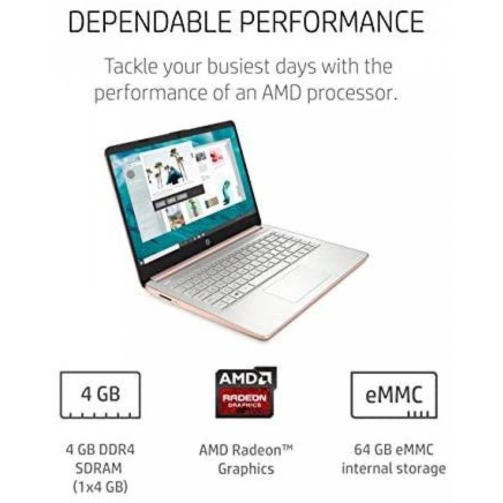 Laptop HP 14-fq0030nr 14'' 4GB AMD 3020e -Rosa Dorado