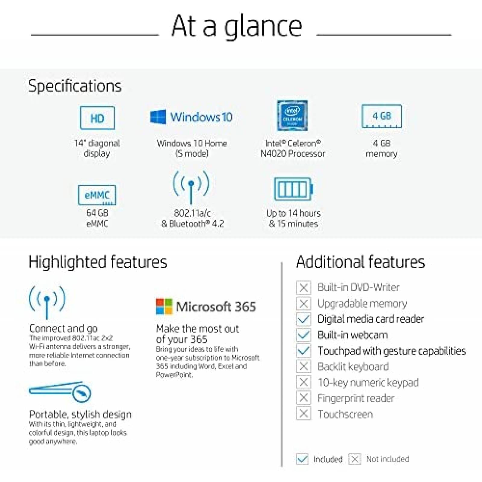 Laptop HP Stream 14'' Celeron N40004GB RAM 64GB Win10 Home