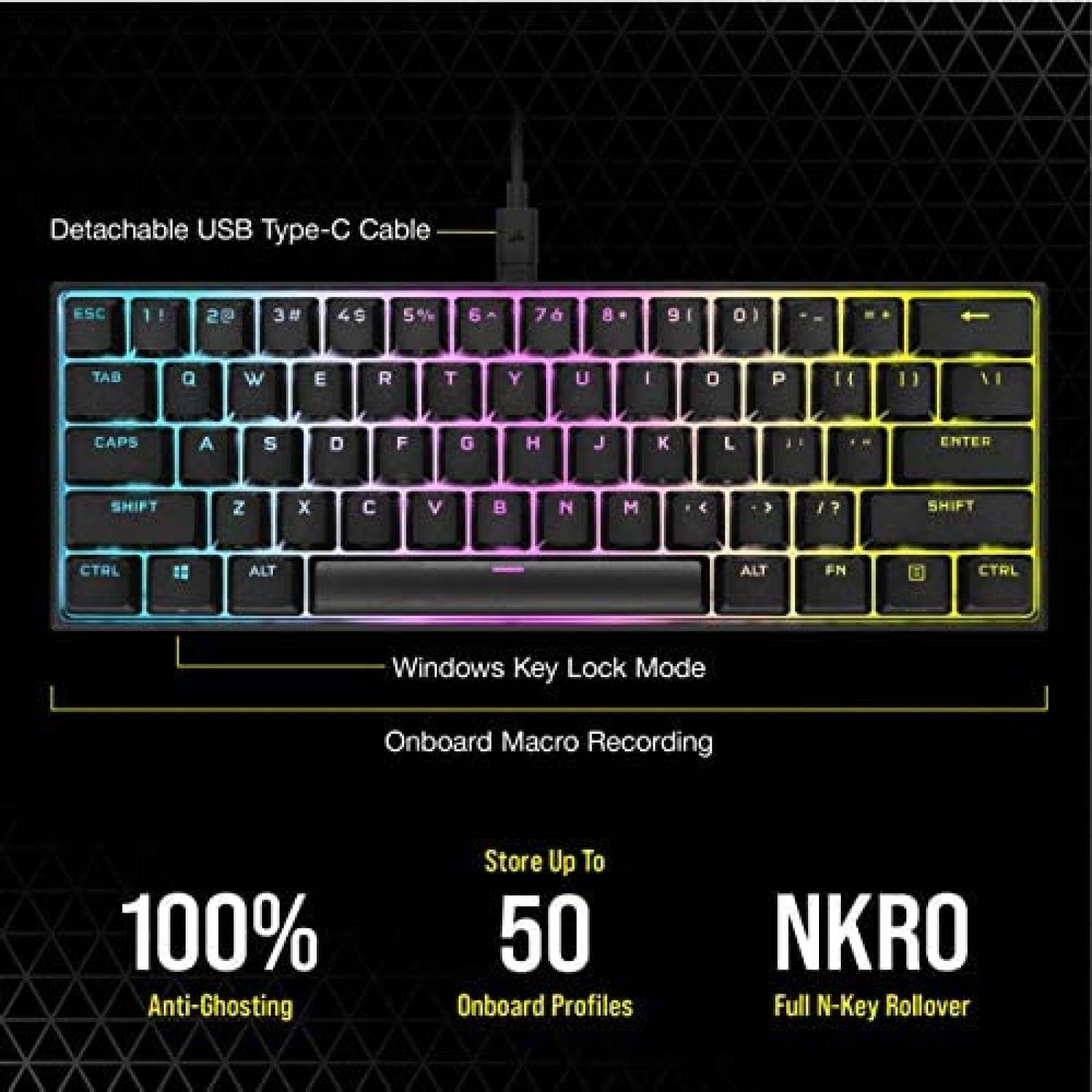 Teclado Mecanico Corsair K65 RGB de 62 Teclas -Negro