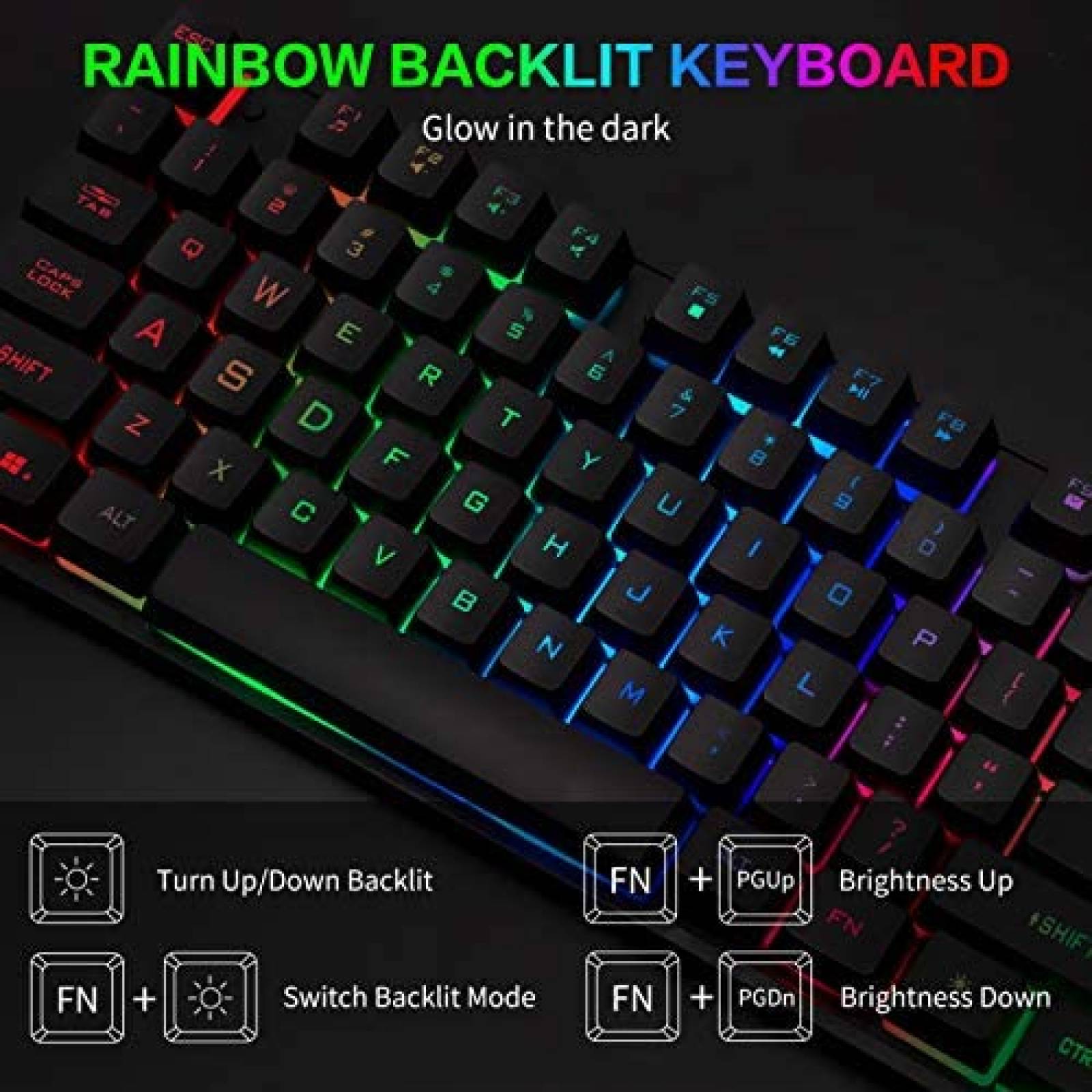 Teclado y mouse para juegos, alfombrilla de mouse y auriculares para  juegos, paquete de retroiluminación LED RGB con cable para jugadores de PC  y