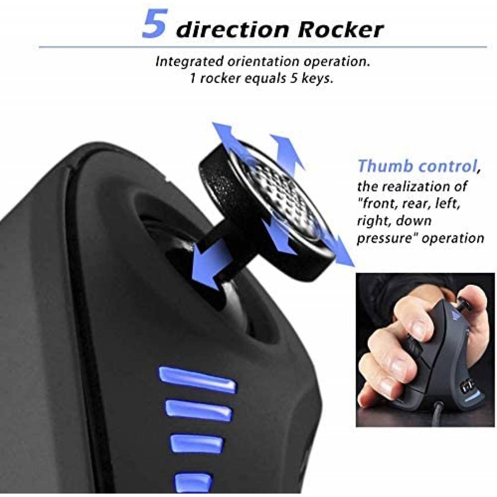 Raton vertical Zelotes C18 con barra de control LED -Negro