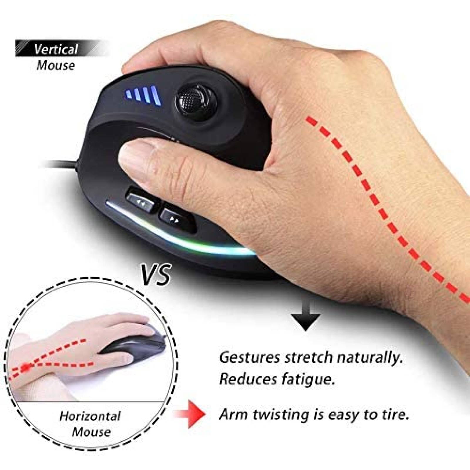 Raton vertical Zelotes C18 con barra de control LED -Negro