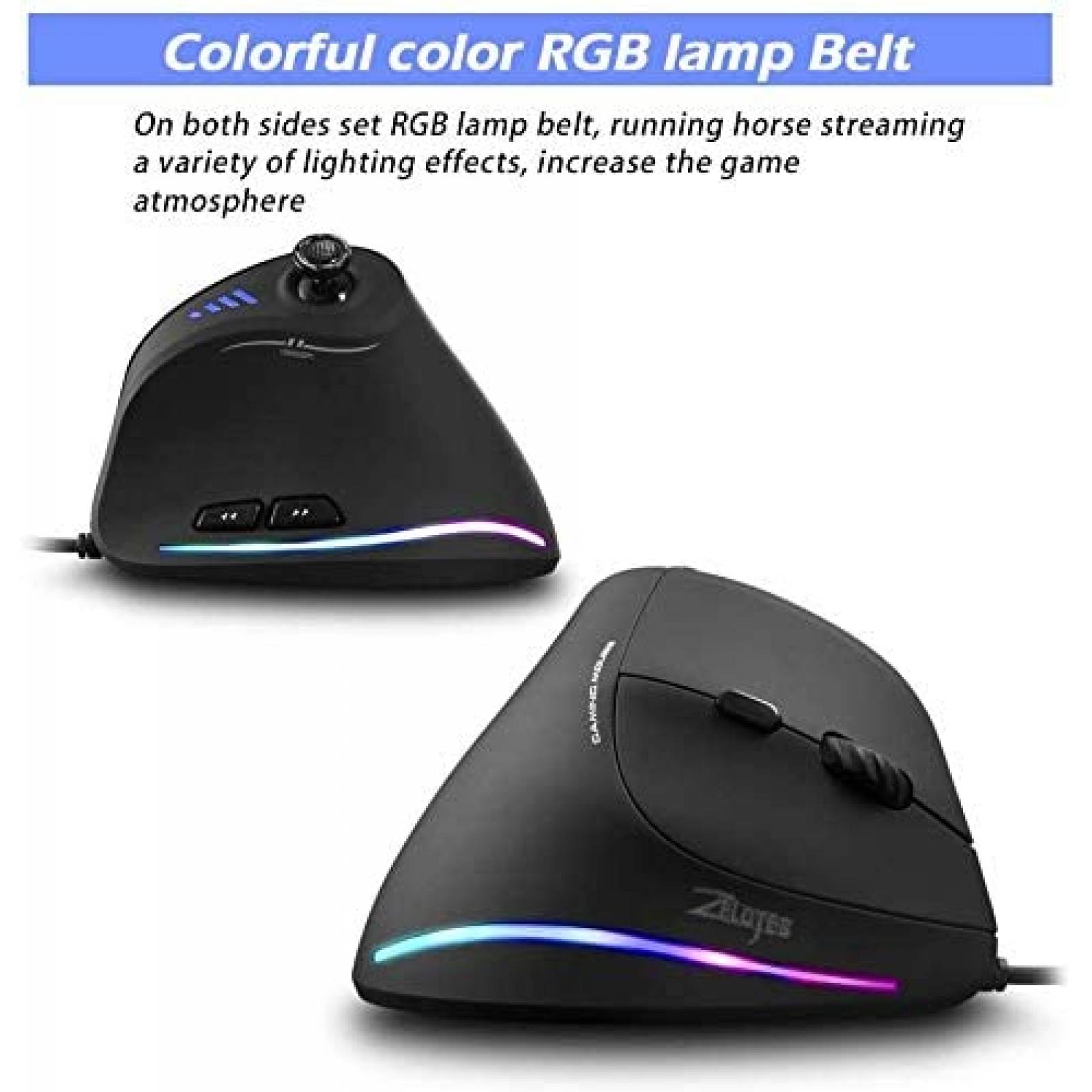 Raton vertical Zelotes C18 con barra de control LED -Negro