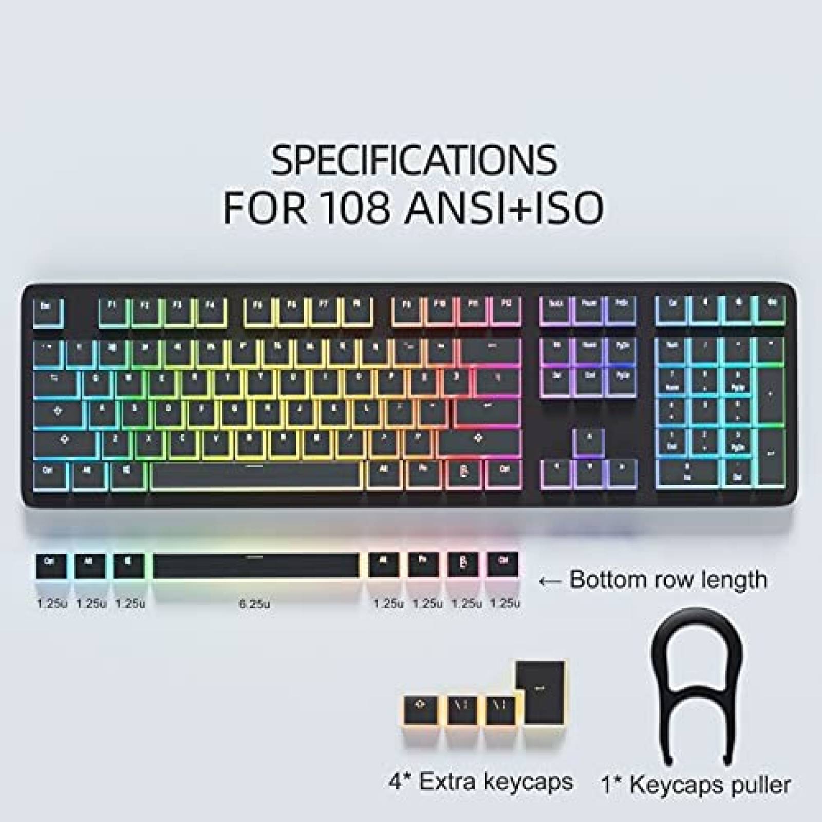 Teclas de Teclado Gamer HUICCN 112 PBT Durables 110 Pzs