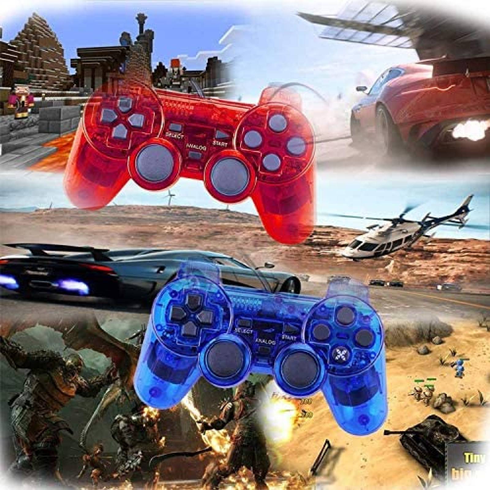 Control Generico Compatible con PLAYSTATION 2 -Rojo/Azul