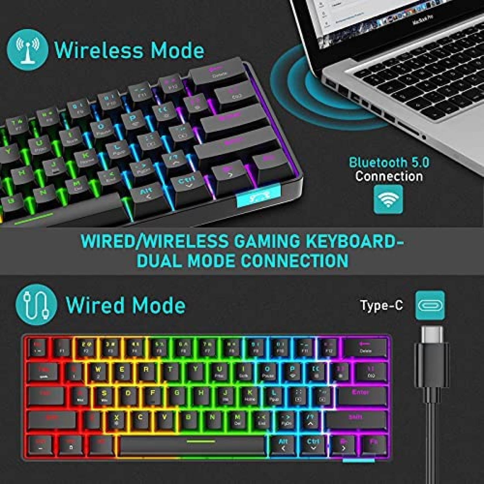 Teclado ZIYOU LANG Mecanico Gaming RGB Ergonomico -Negro