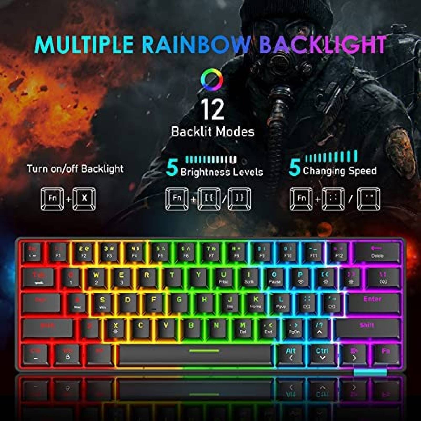 Teclado ZIYOU LANG Mecanico Gaming RGB Ergonomico -Negro