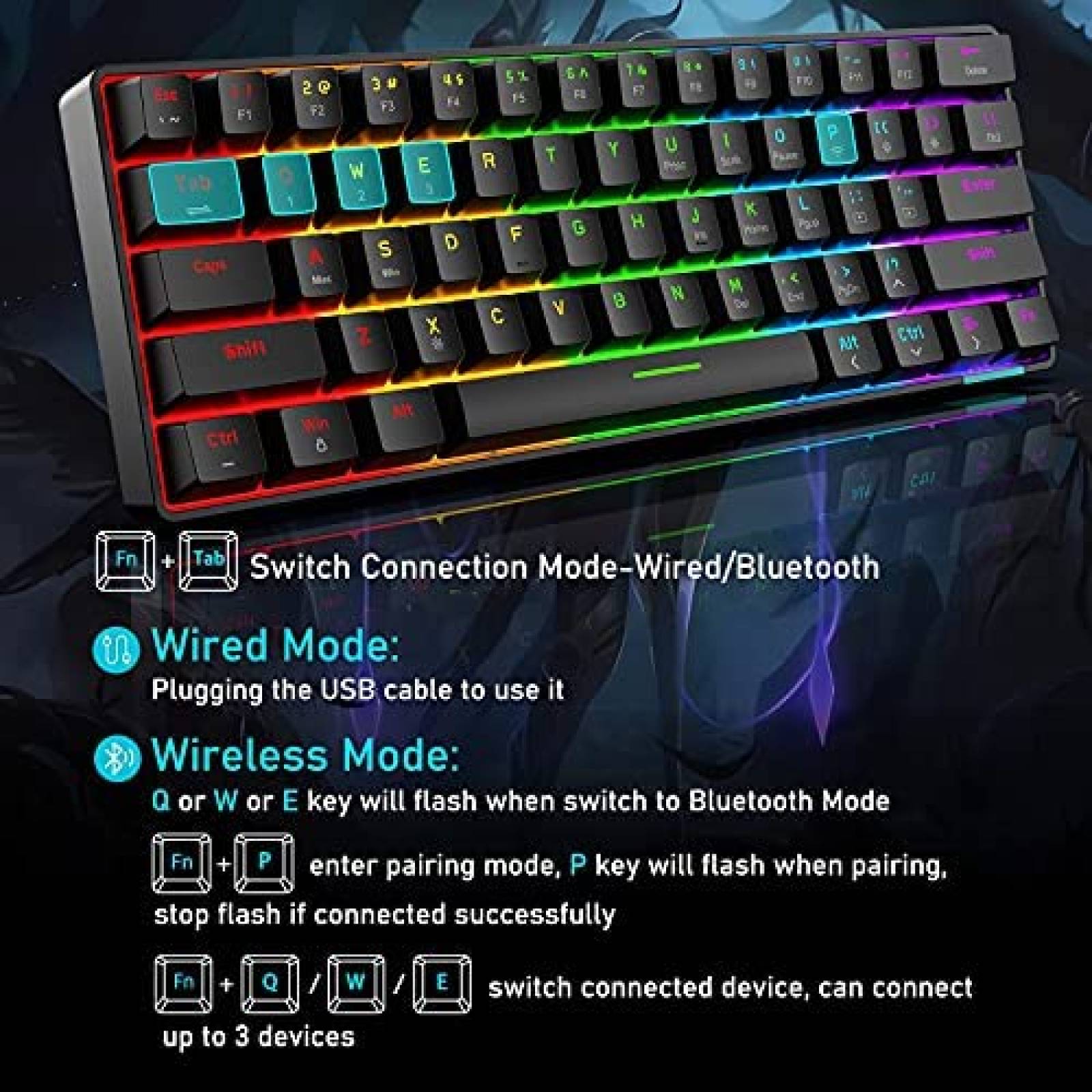 Teclado ZIYOU LANG Mecanico Gaming RGB Ergonomico -Negro