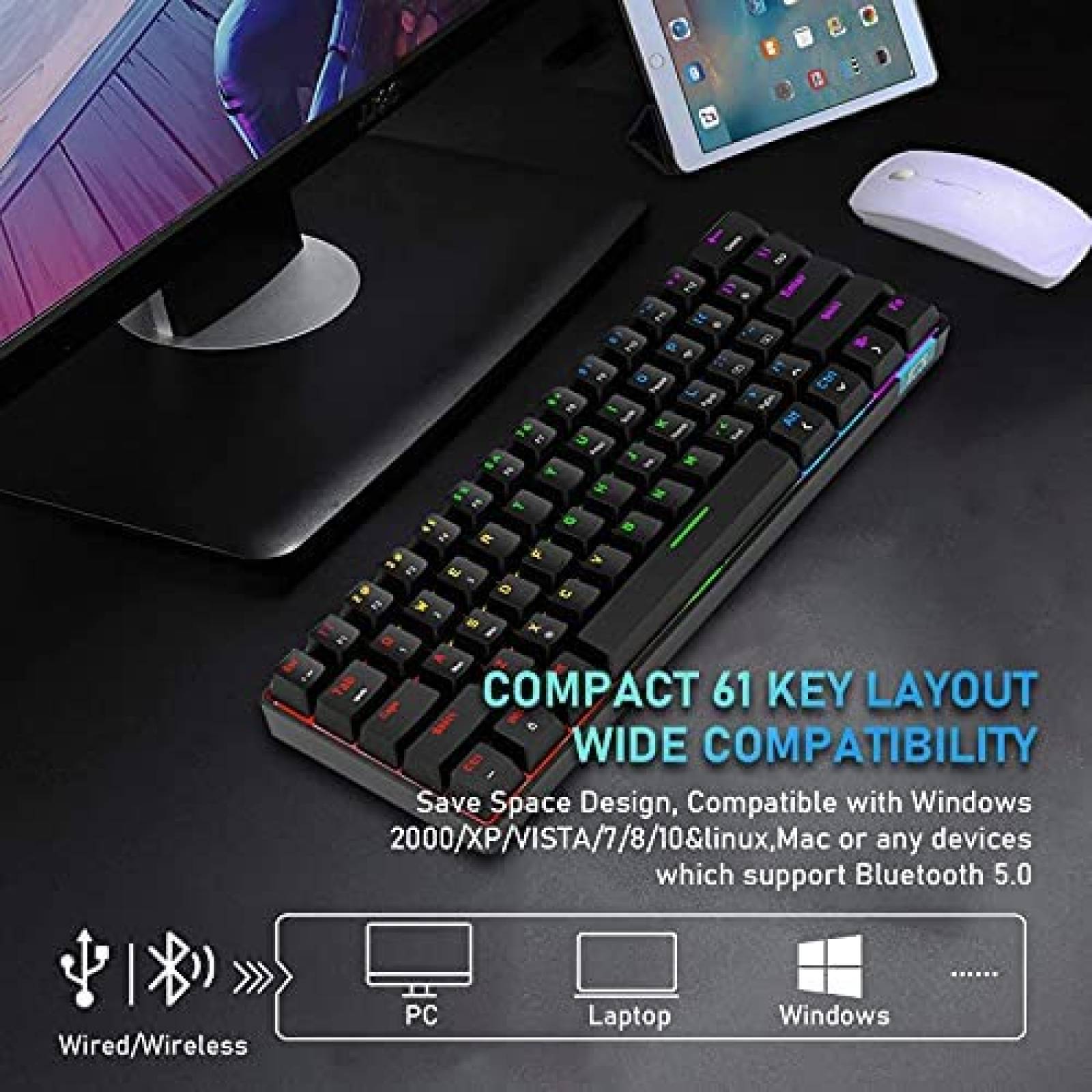 Teclado ZIYOU LANG Mecanico Gaming RGB Ergonomico -Negro
