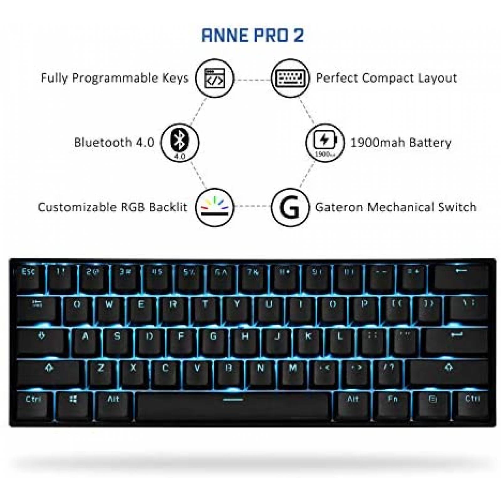 Teclado CORN Anne Pro Gamign 60% RGB Bluetooth -Blanco