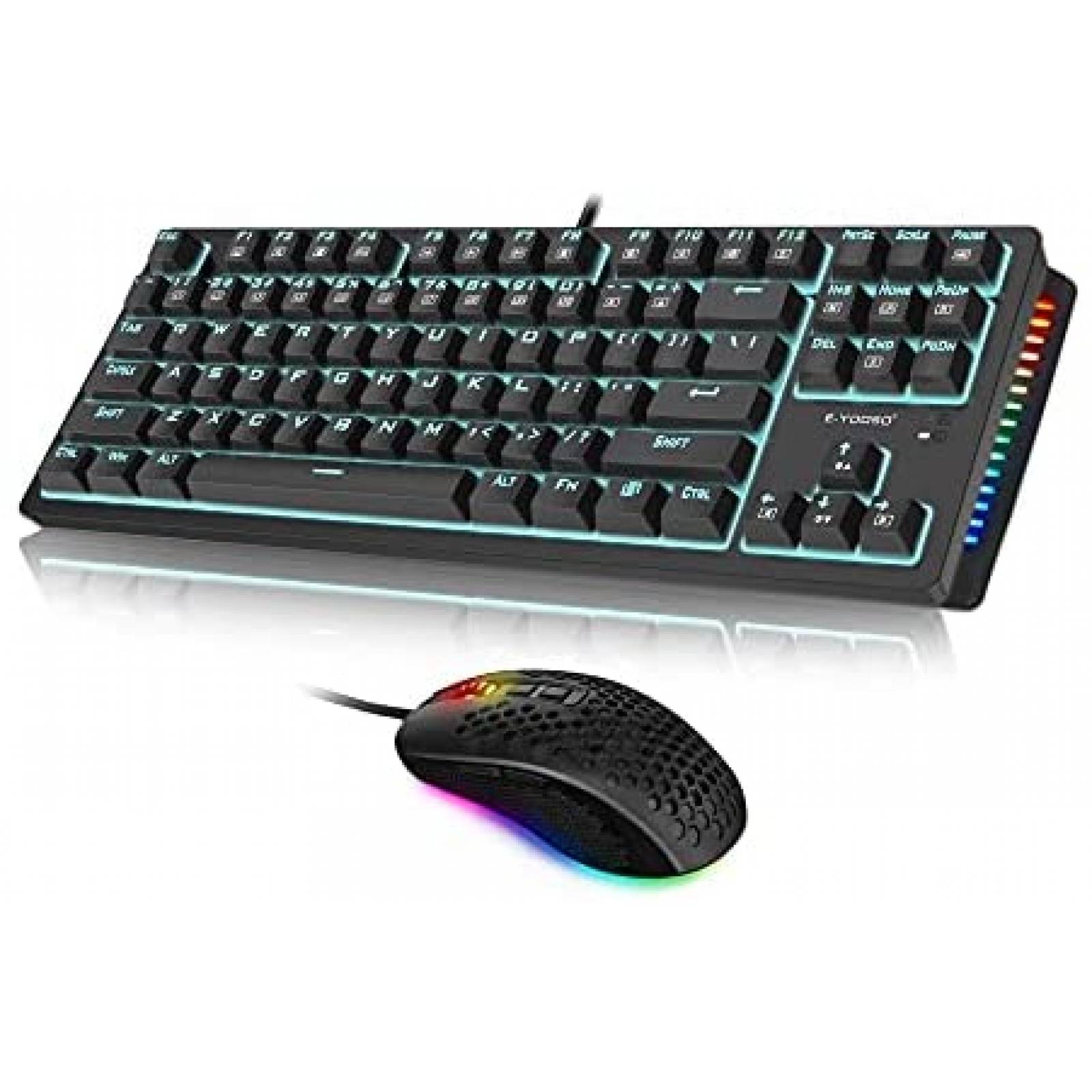Teclado E-YOOSO RGB LED de 87 Teclas con Alfombrilla y Mouse