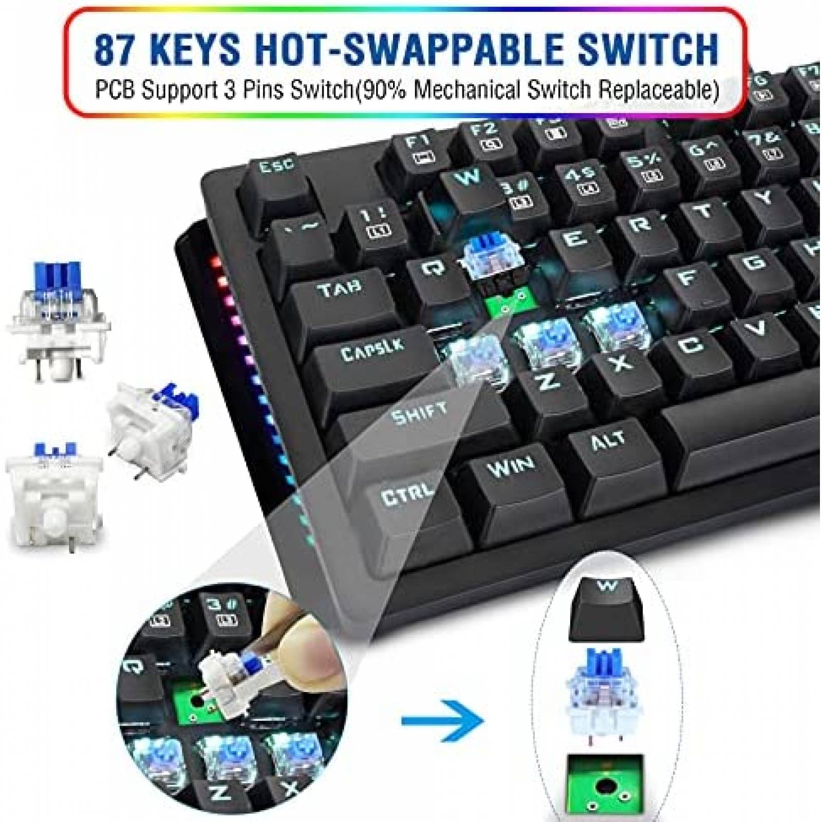 Teclado E-YOOSO RGB LED de 87 Teclas con Alfombrilla y Mouse