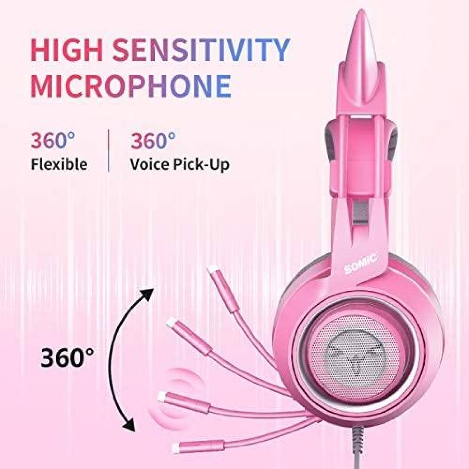 Audifonos Gamer SOMIC Estereo Con Orejas De Gato -Rosa