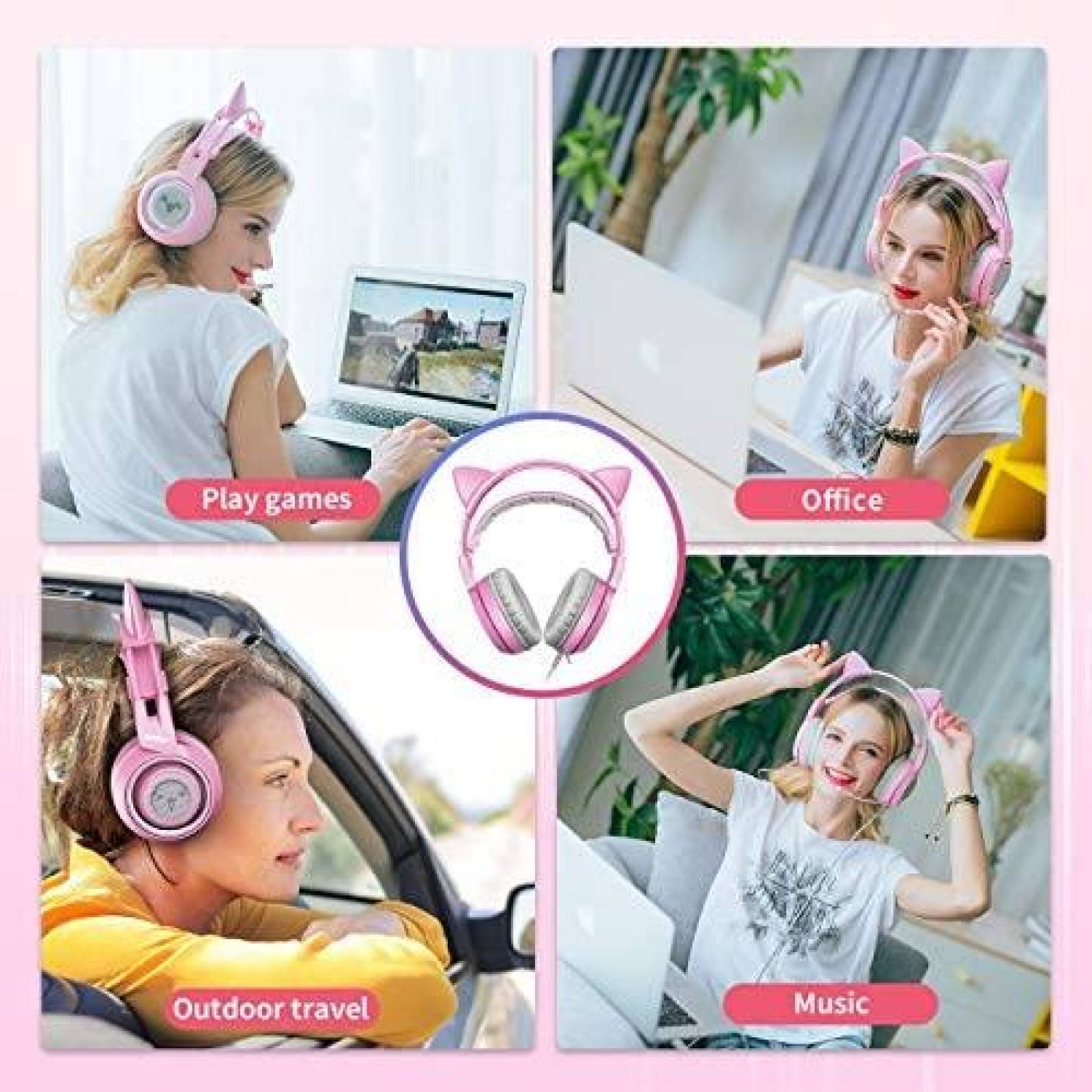 Audifonos Gamer SOMIC Estereo Con Orejas De Gato -Rosa
