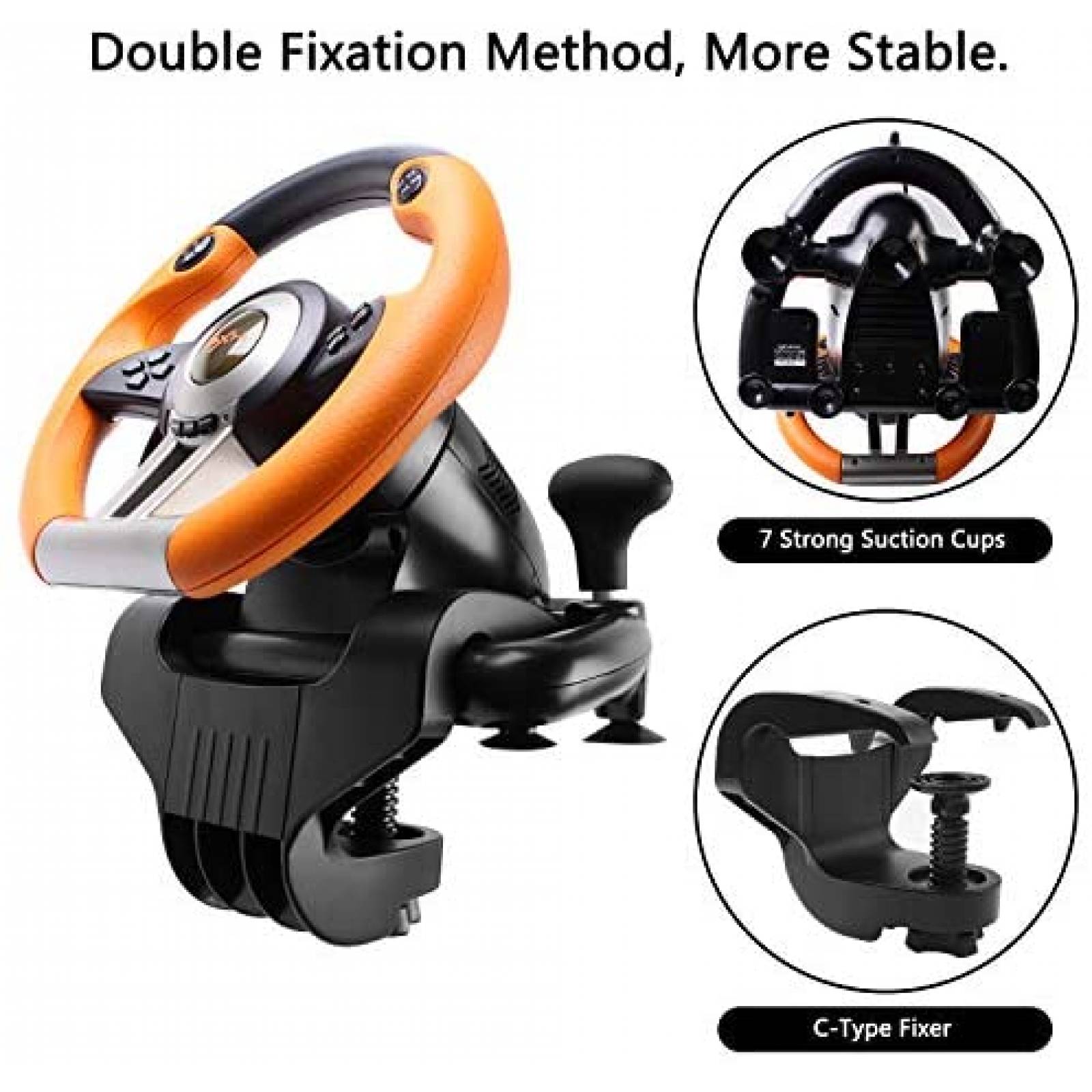 Volante PXN V3II para PC/Xbox/Nintendo/PS -Negro/Naranja