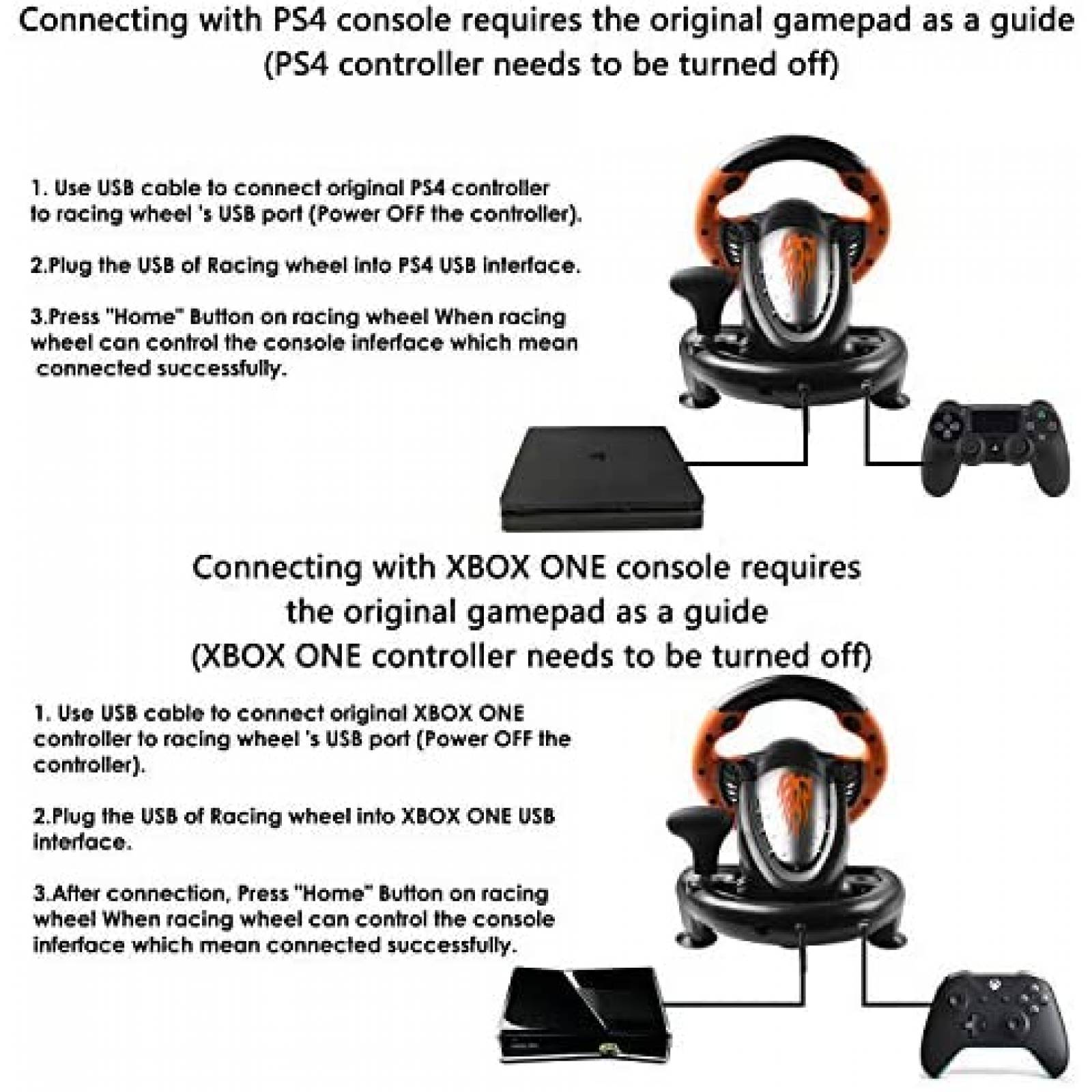 Volante PXN V3II para PC/Xbox/Nintendo/PS -Negro/Naranja