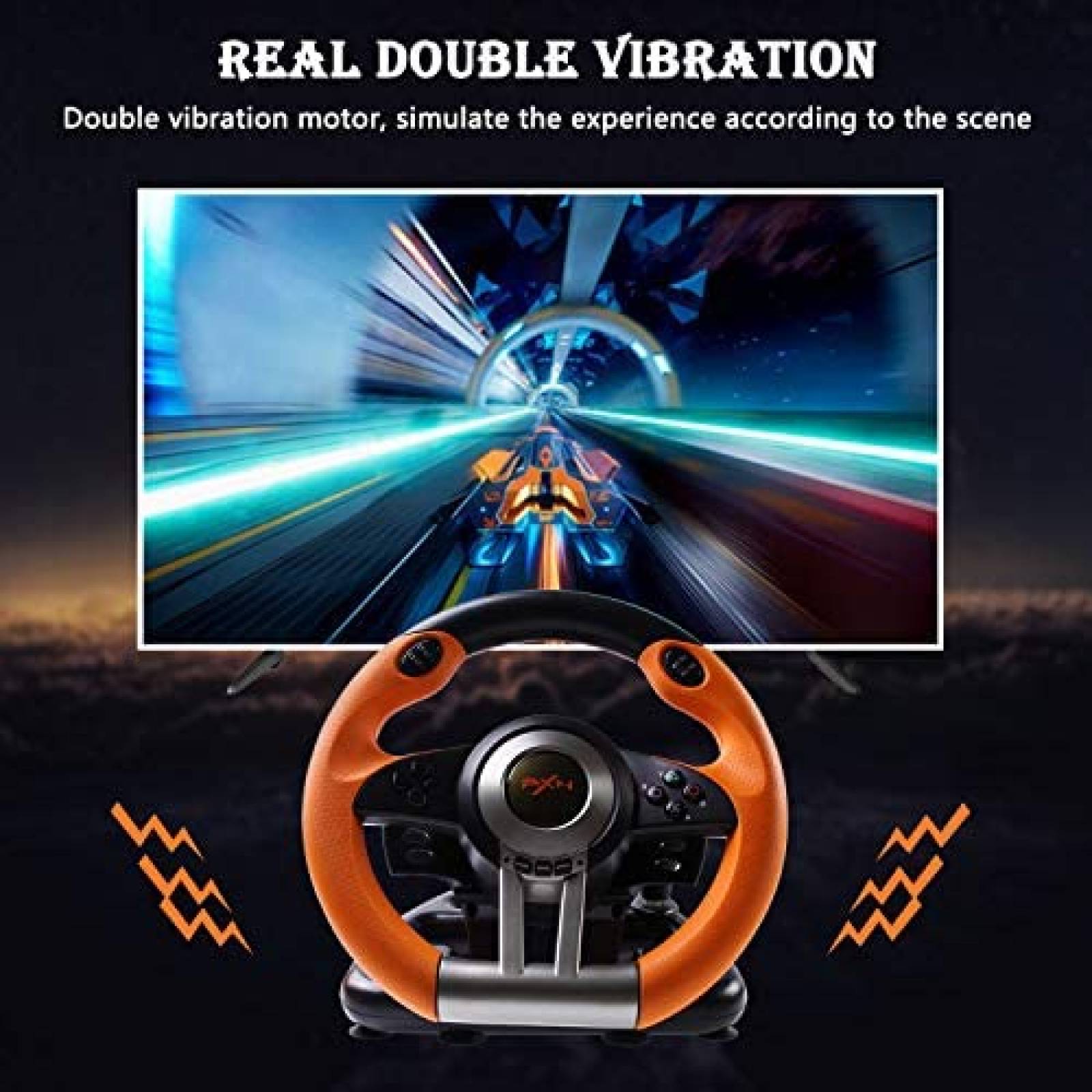 Volante PXN V3II para PC/Xbox/Nintendo/PS -Negro/Naranja