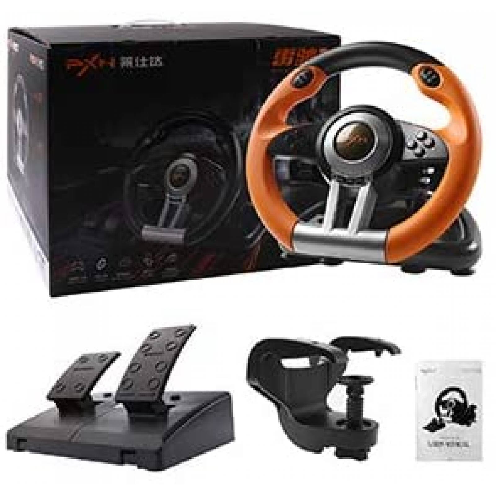 Volante PXN V3II para PC/Xbox/Nintendo/PS -Negro/Naranja