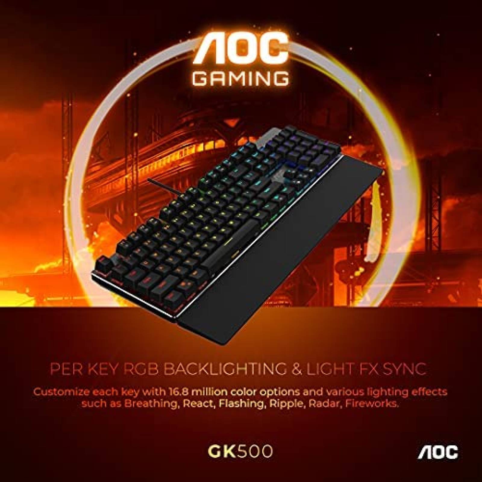 Teclado AOC GK500 Gaming Mecanico RGB 104 teclas -Negro