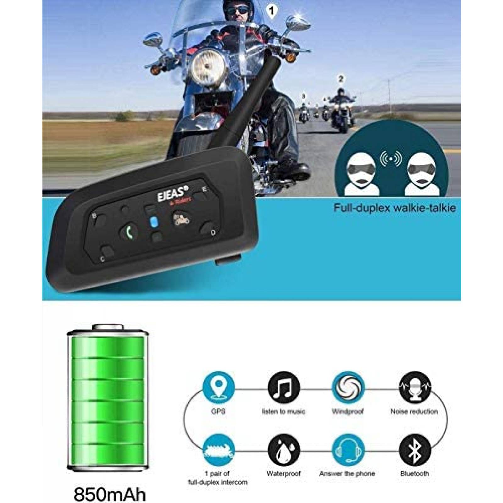 Intercomunicador EJEAS V6 Pro Auriculares impermeables-Negro