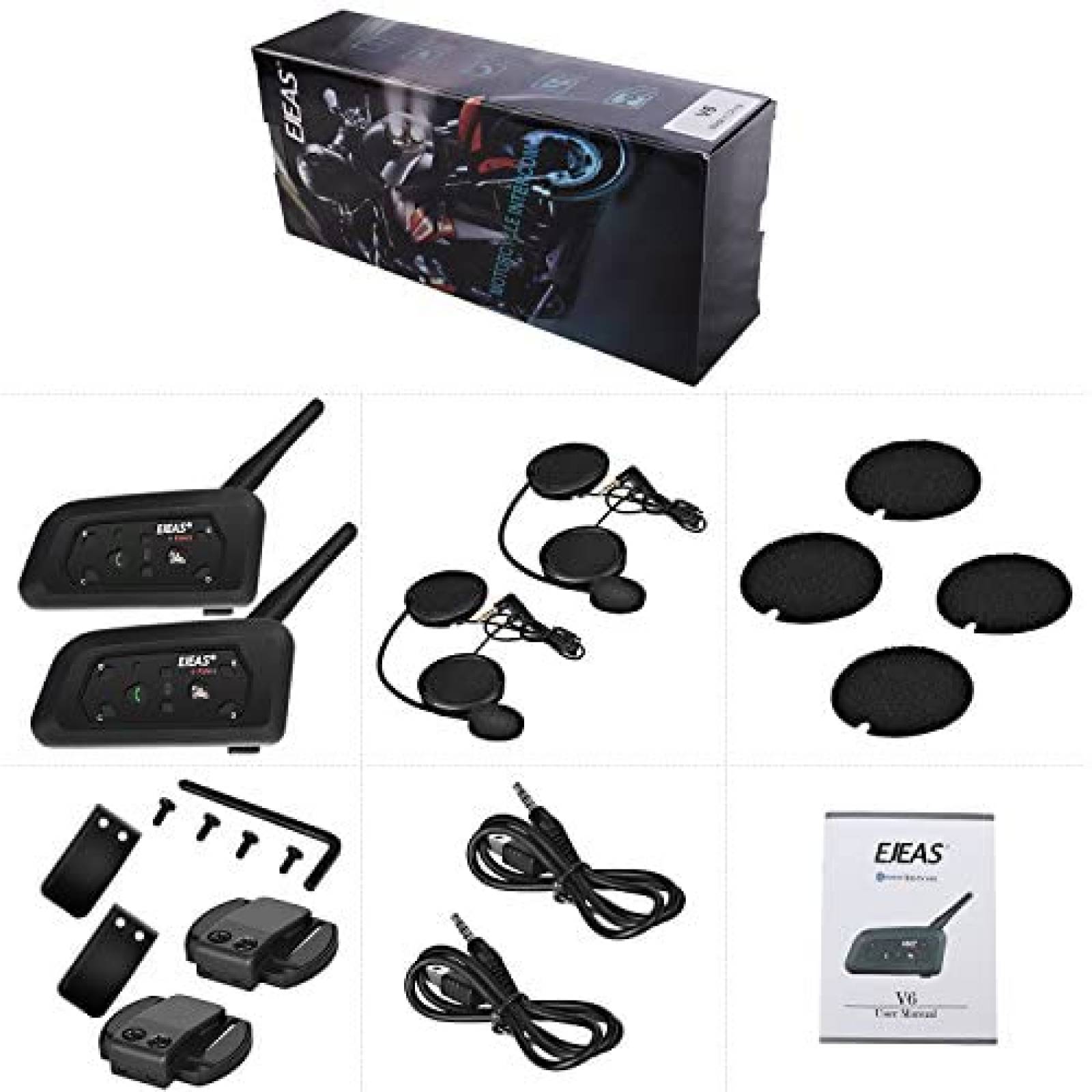 Intercomunicador EJEAS V6 Pro Auriculares impermeables-Negro
