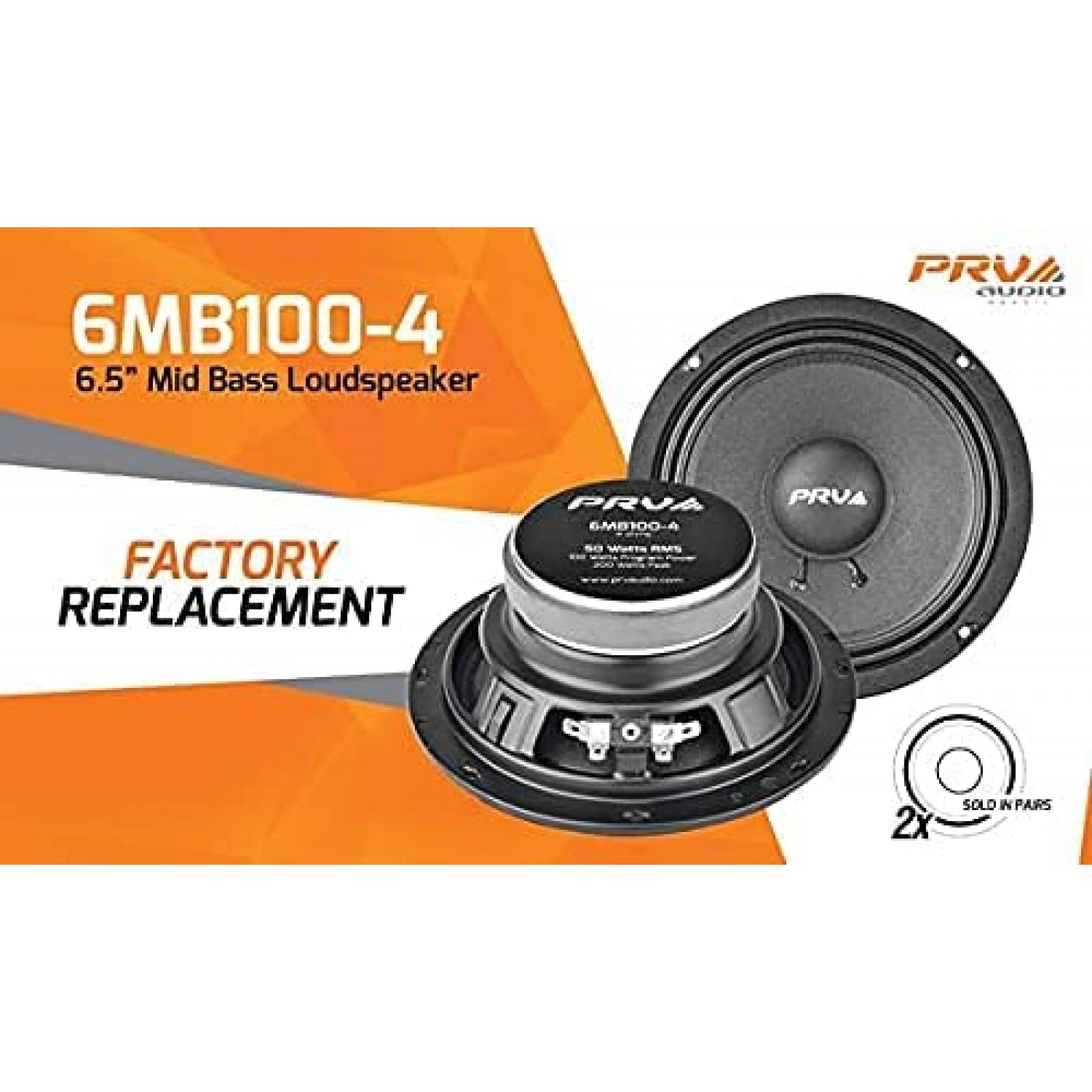Pack bocina PRV 6MB100-4 x2 6.5" 4 Ohm 50W RMS -Negro