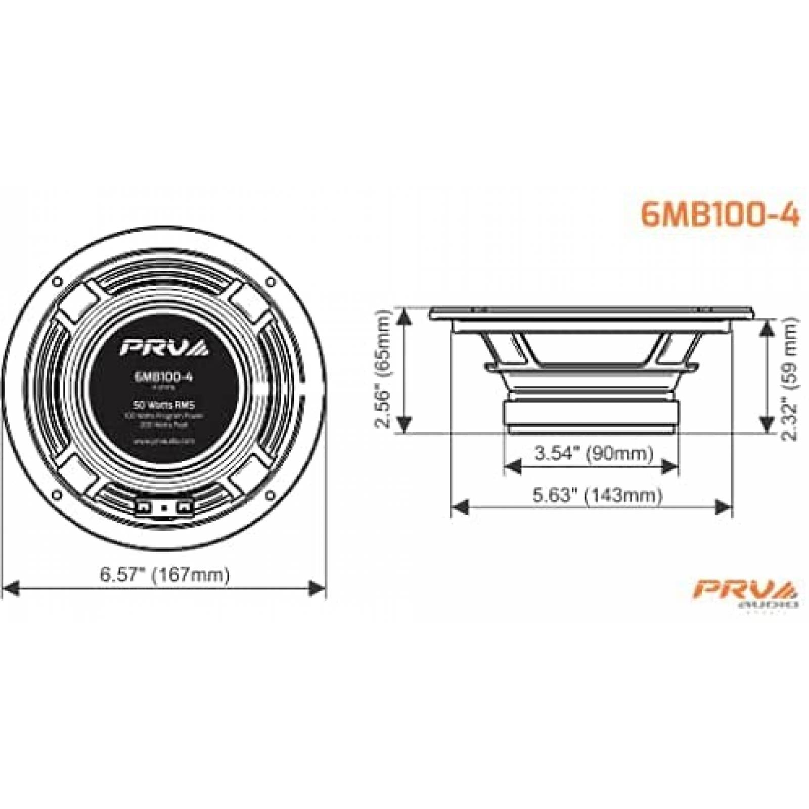 Pack bocina PRV 6MB100-4 x2 6.5" 4 Ohm 50W RMS -Negro