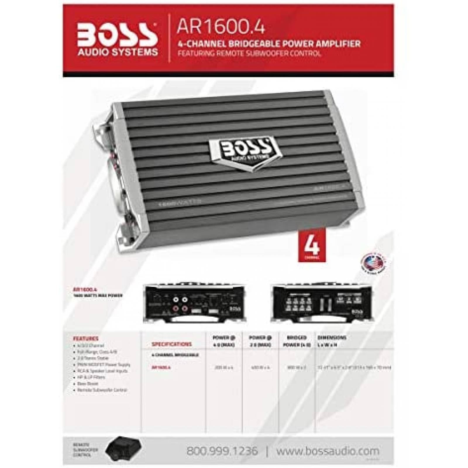 Amplificador BOSS Audio Systems 1600 Watts 13" x 6.5" x 2.8"