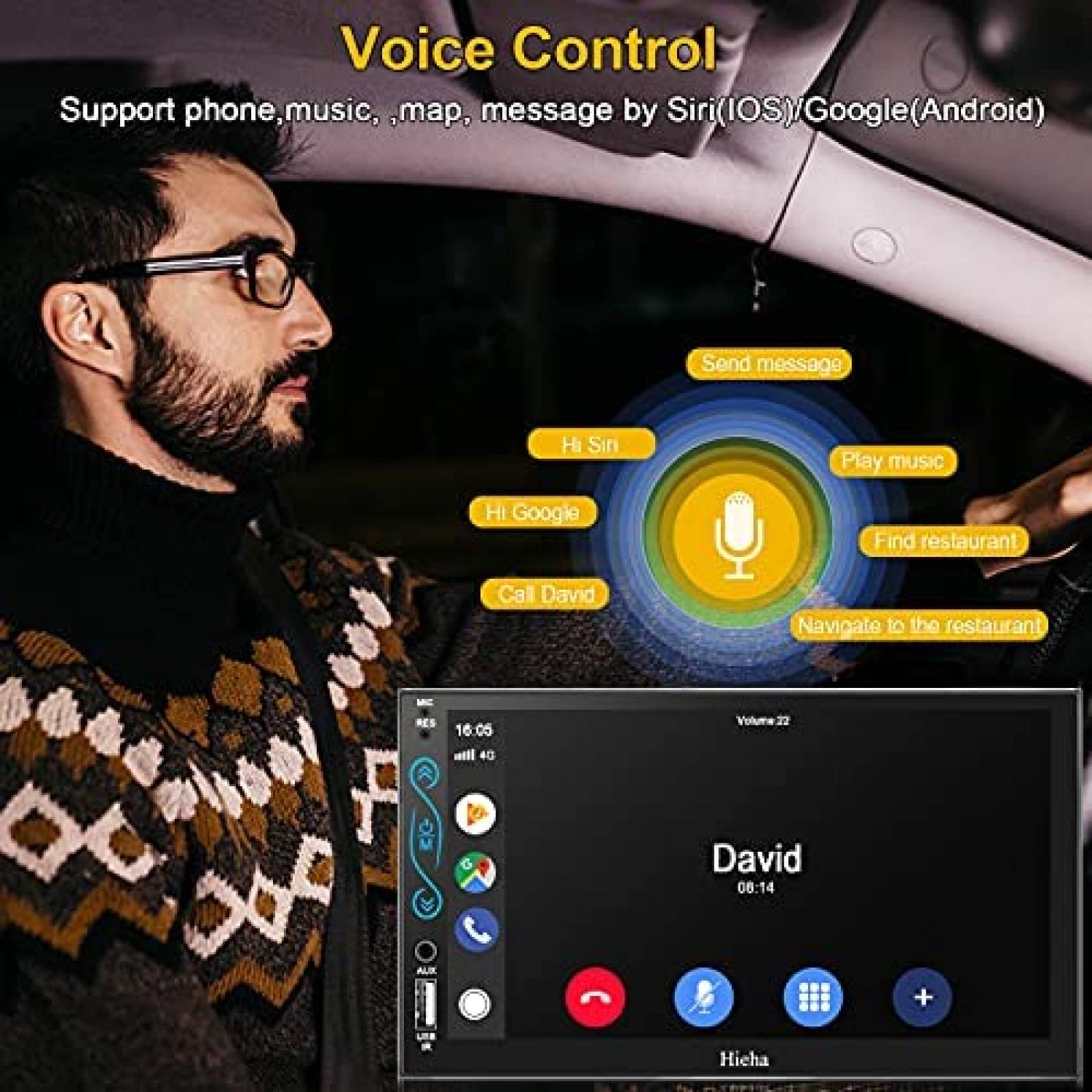 Estereo pantalla tactil HieHa 7" HD 1W con bluetooth -Negro
