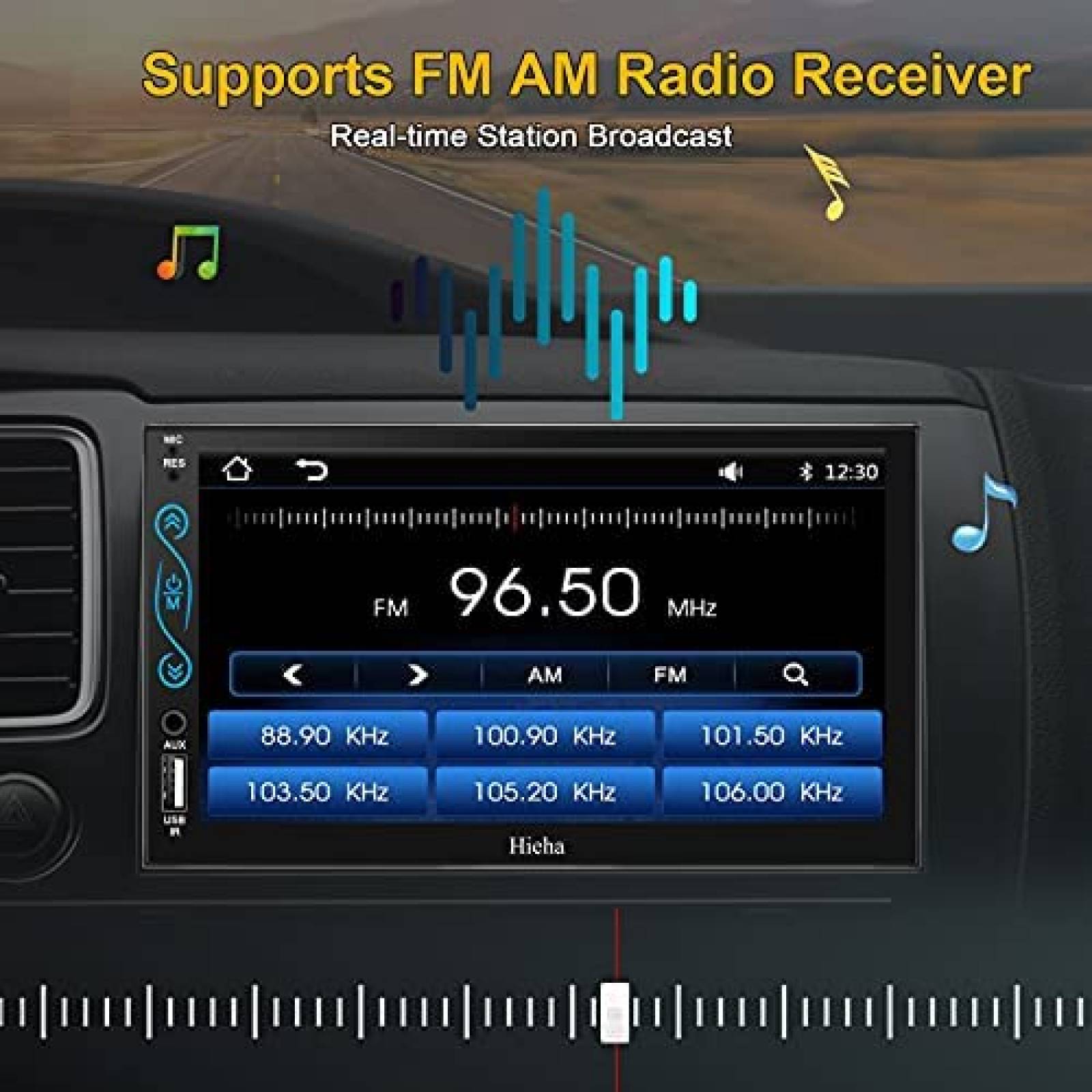 Estereo pantalla tactil HieHa 7" HD 1W con bluetooth -Negro