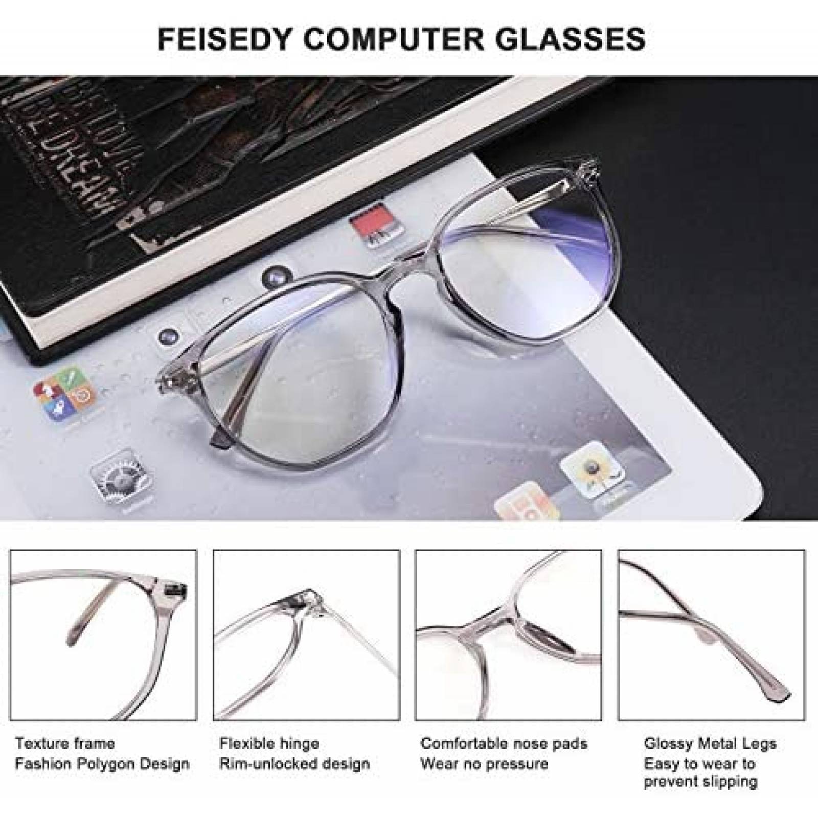 Gafas de bloqueo de luz azul FEISEDY B2687 poligonal ligero