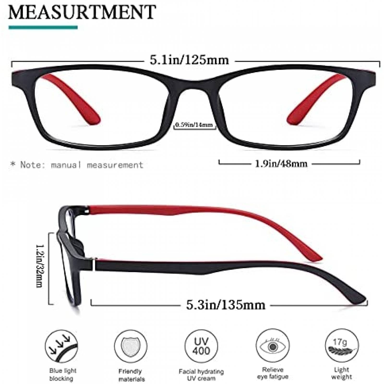 Lentes computador AWSWDS Niños Anti luz azul 4-16 años -Rojo